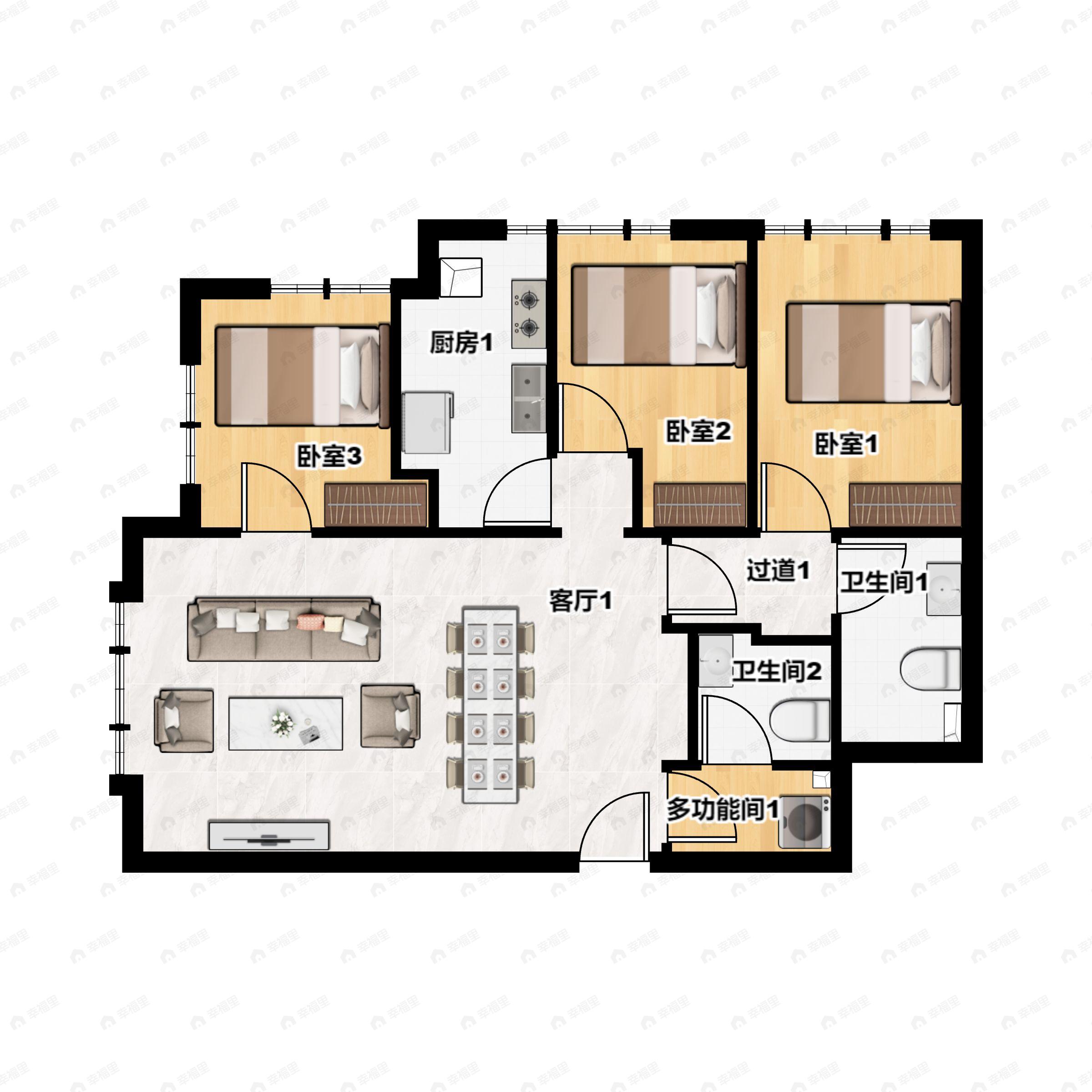 旺海海河源筑2室1厅1卫户型图