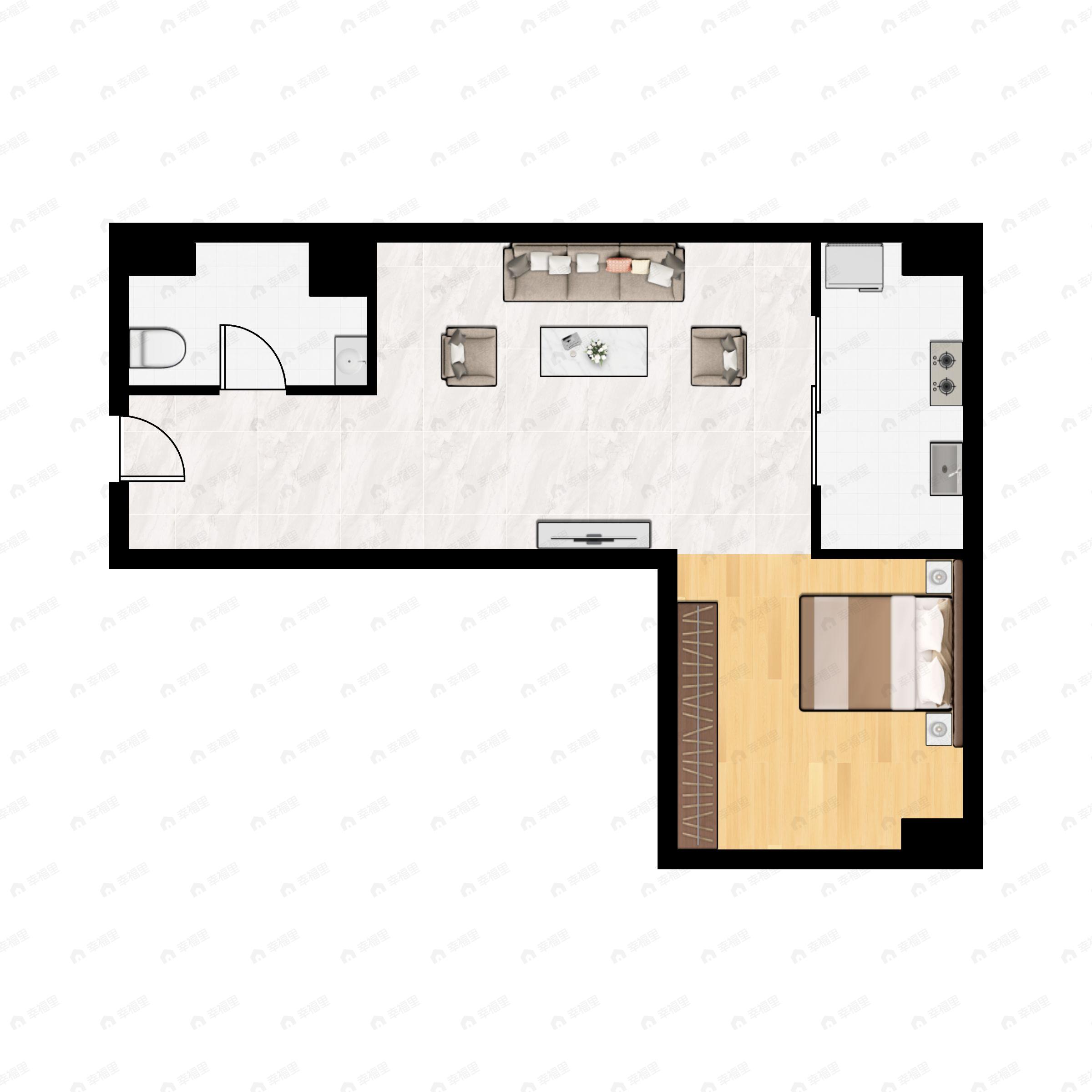 1室1厅1卫建面49m²南户型图
