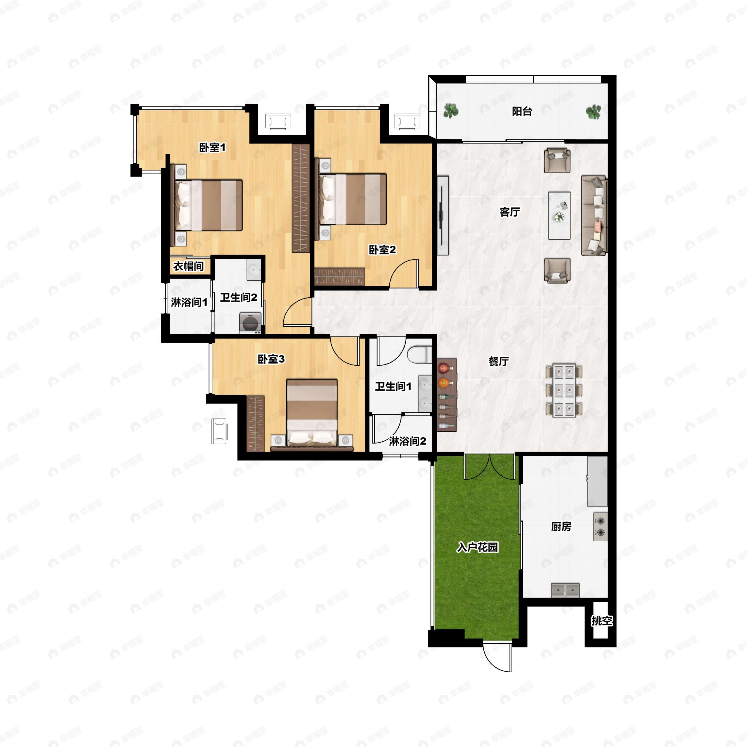 3室2厅2卫建面110平户型图