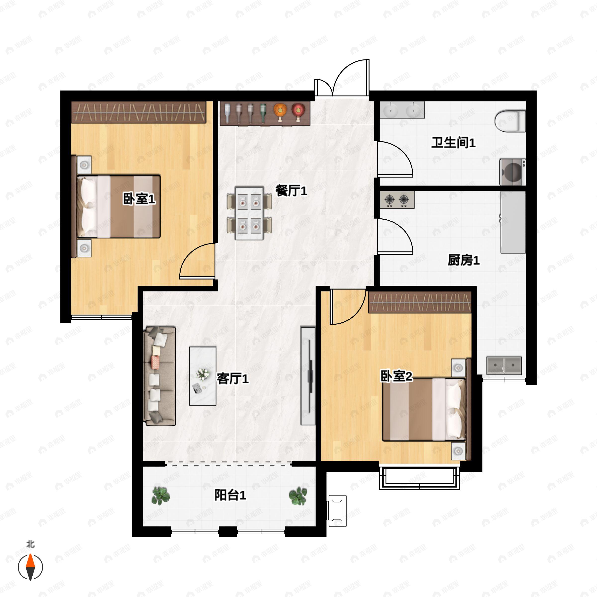 2室2厅1卫建面96平户型图