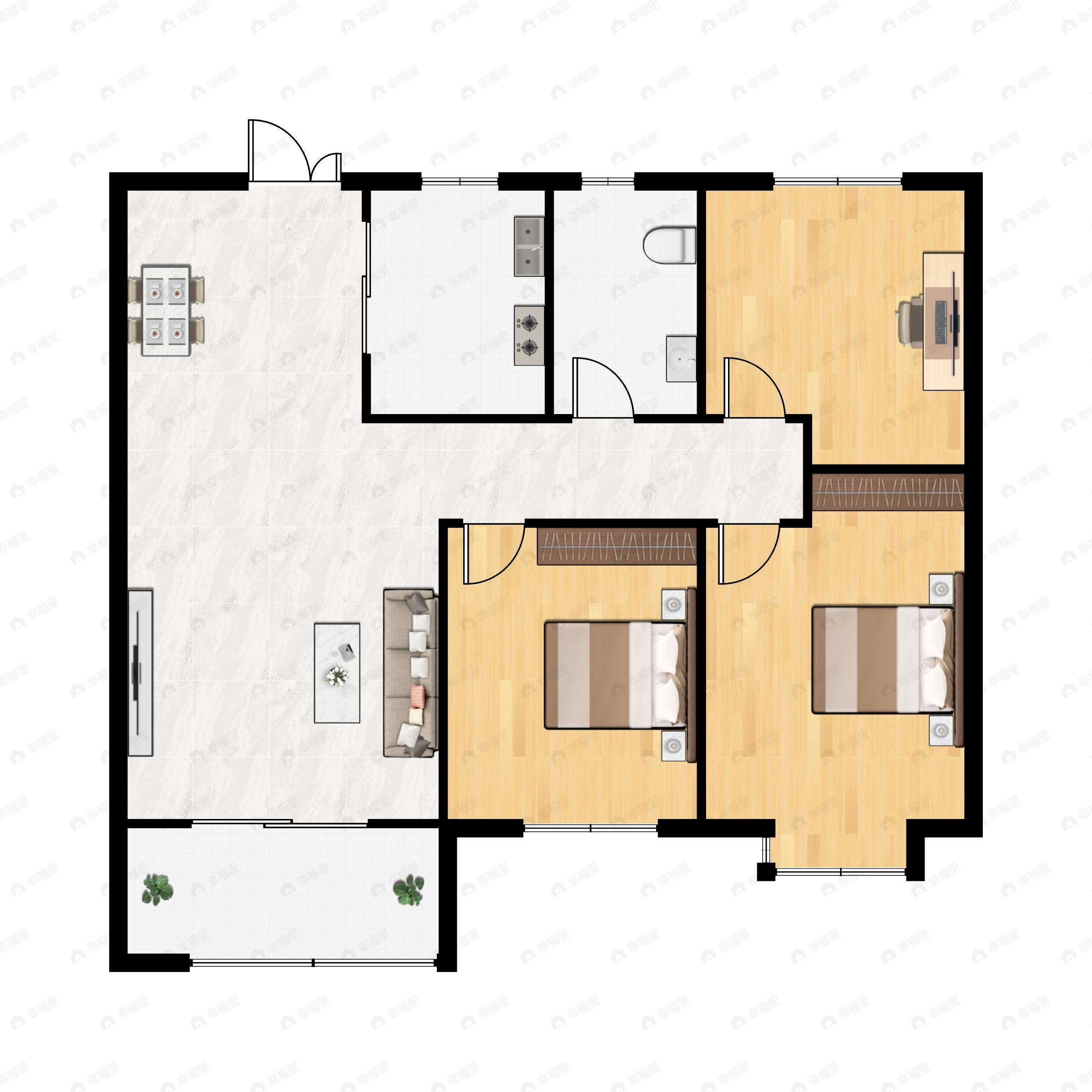 3室2厅1卫建面109平南|北户型图