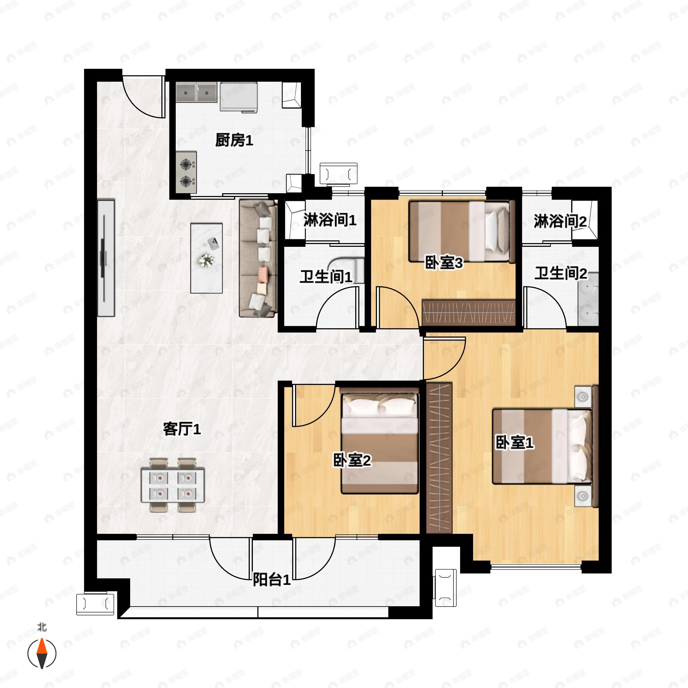 3室2厅2卫建面115平户型图