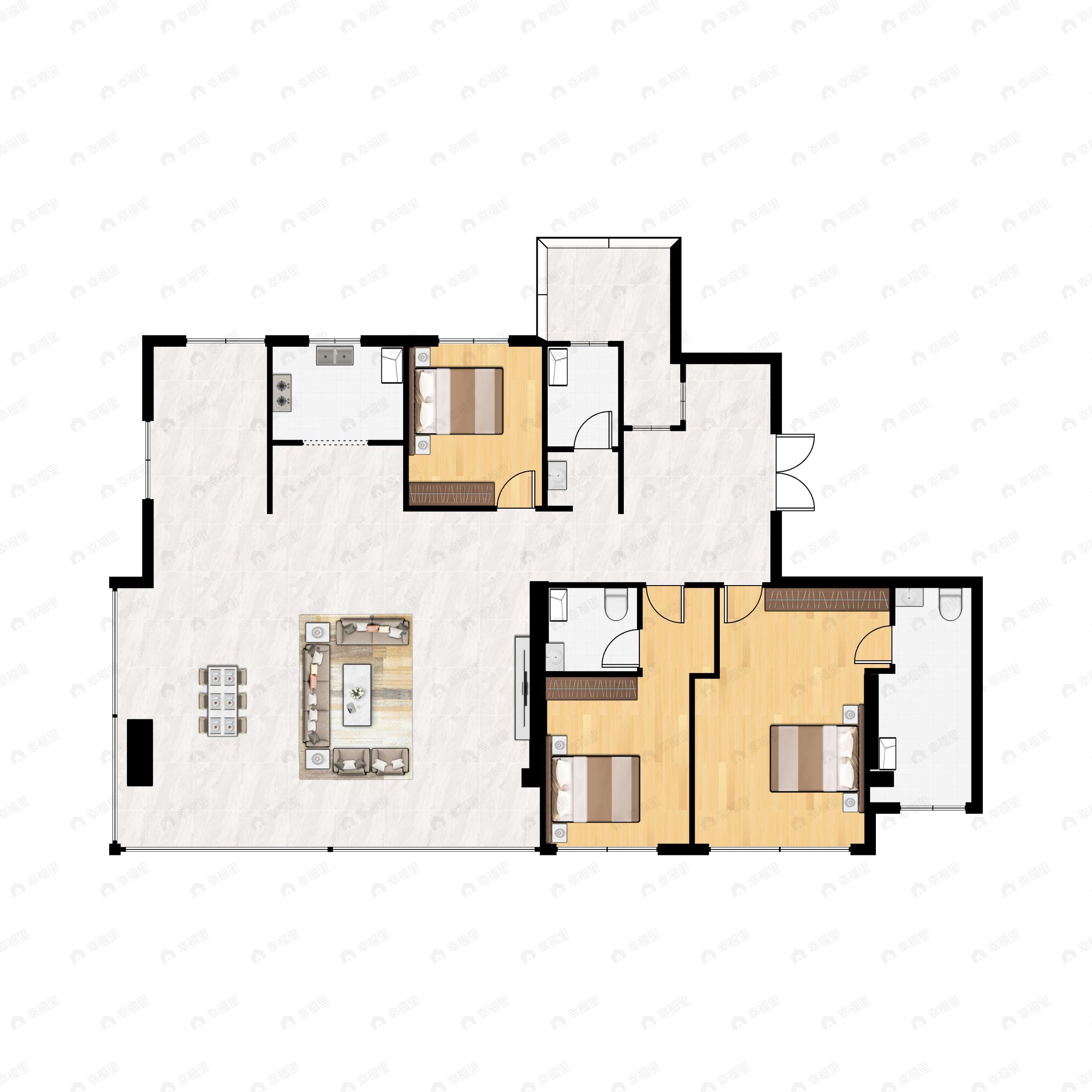 4室2厅3卫建面237平南|北户型图