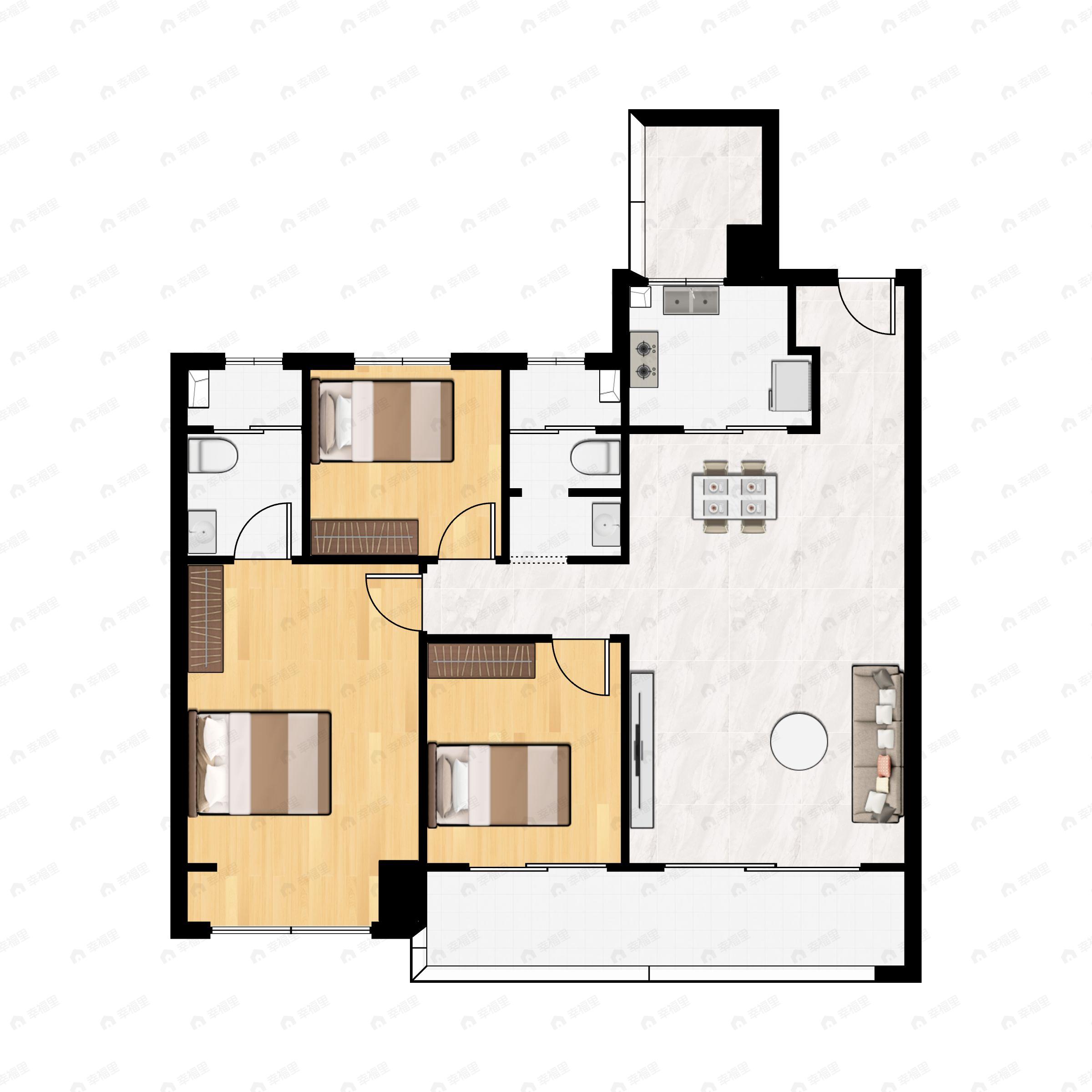 3室2厅2卫建面116平户型图