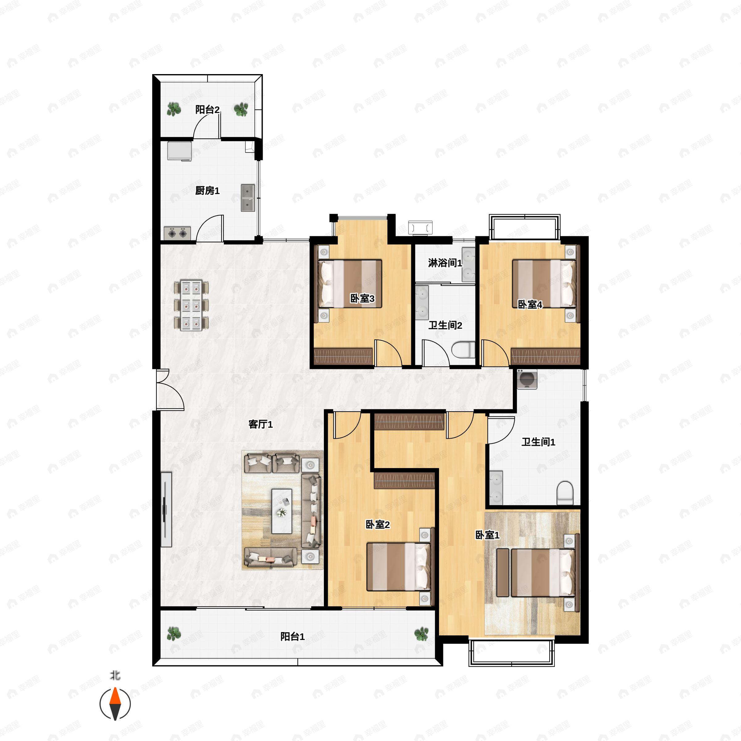 武汉江城府4室2厅2卫户型图