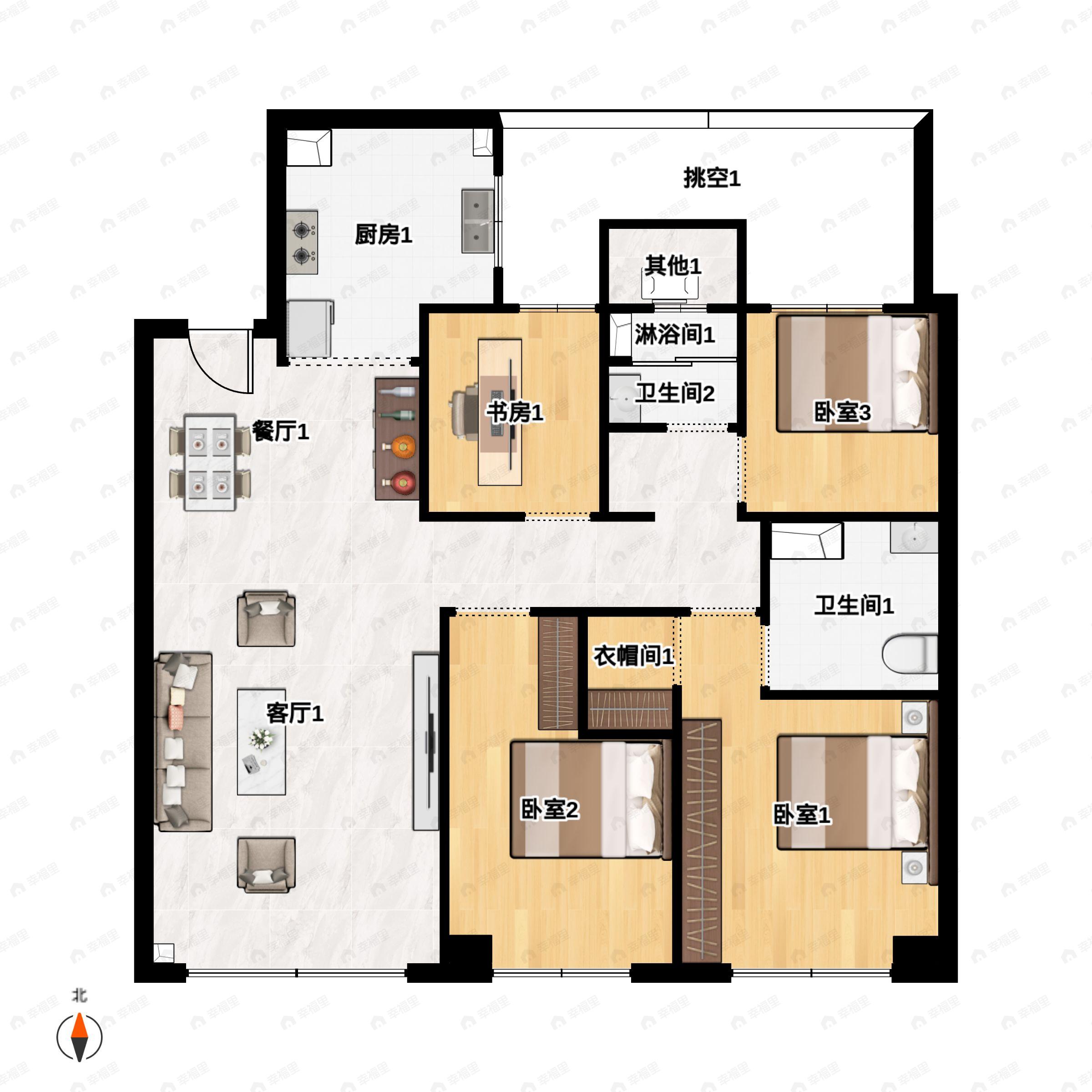 4室2厅2卫建面126平户型图