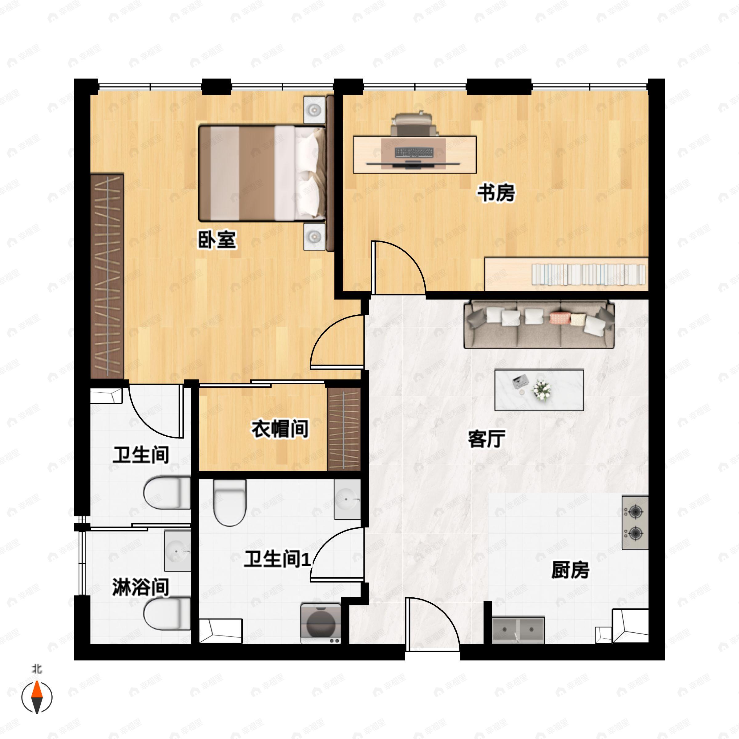 2室2厅2卫建面101平户型图