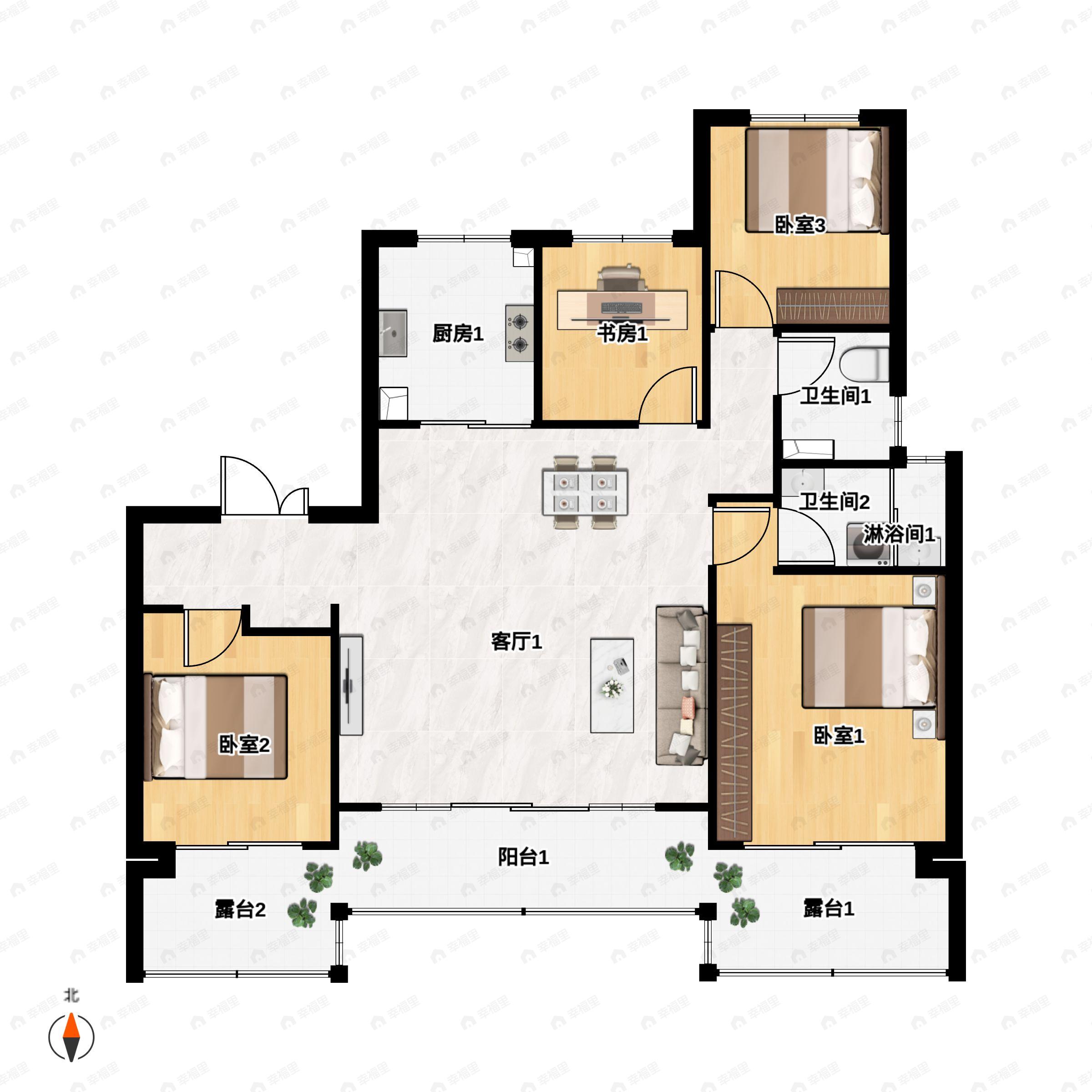 4室2厅2卫建面143平南户型图