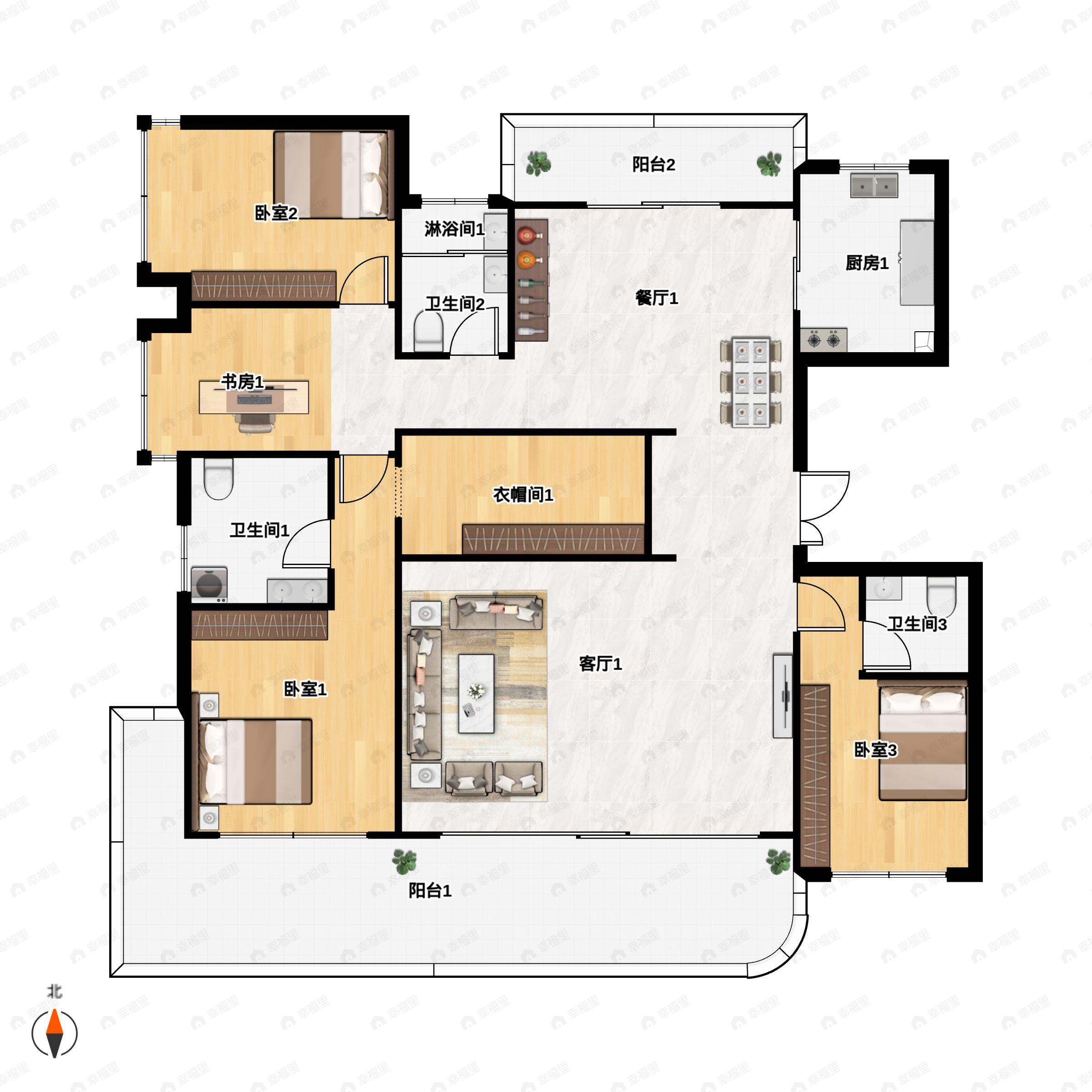 4室2厅2卫建面203平户型图