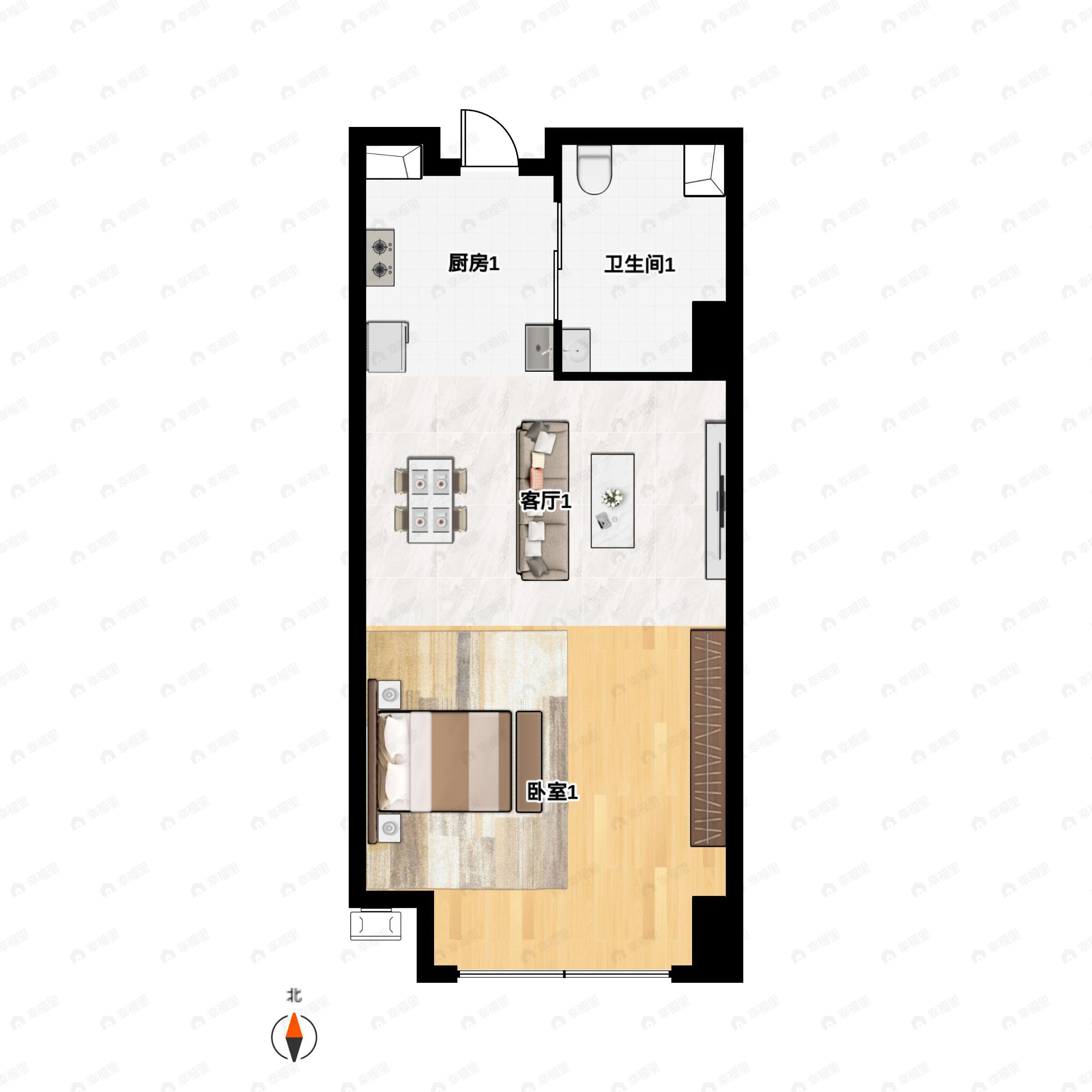 1室1厅1卫建面53平户型图