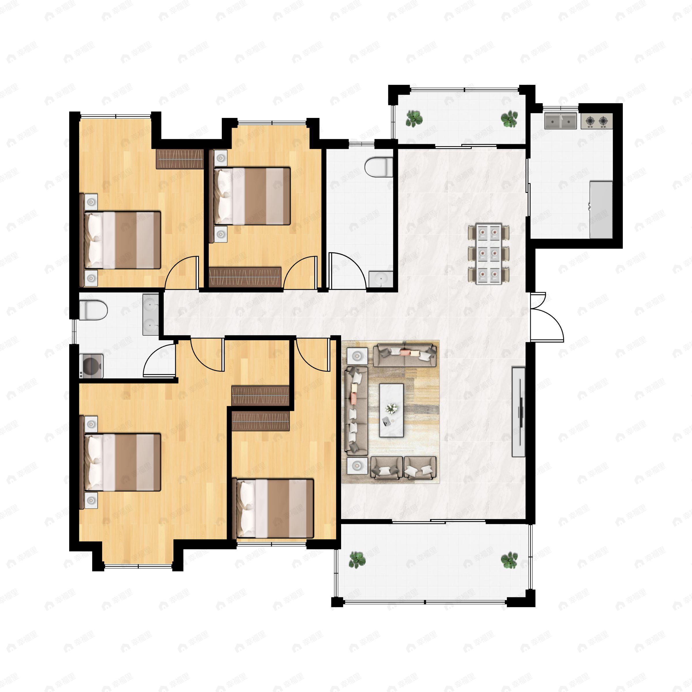 4室2厅2卫建面173平南户型图