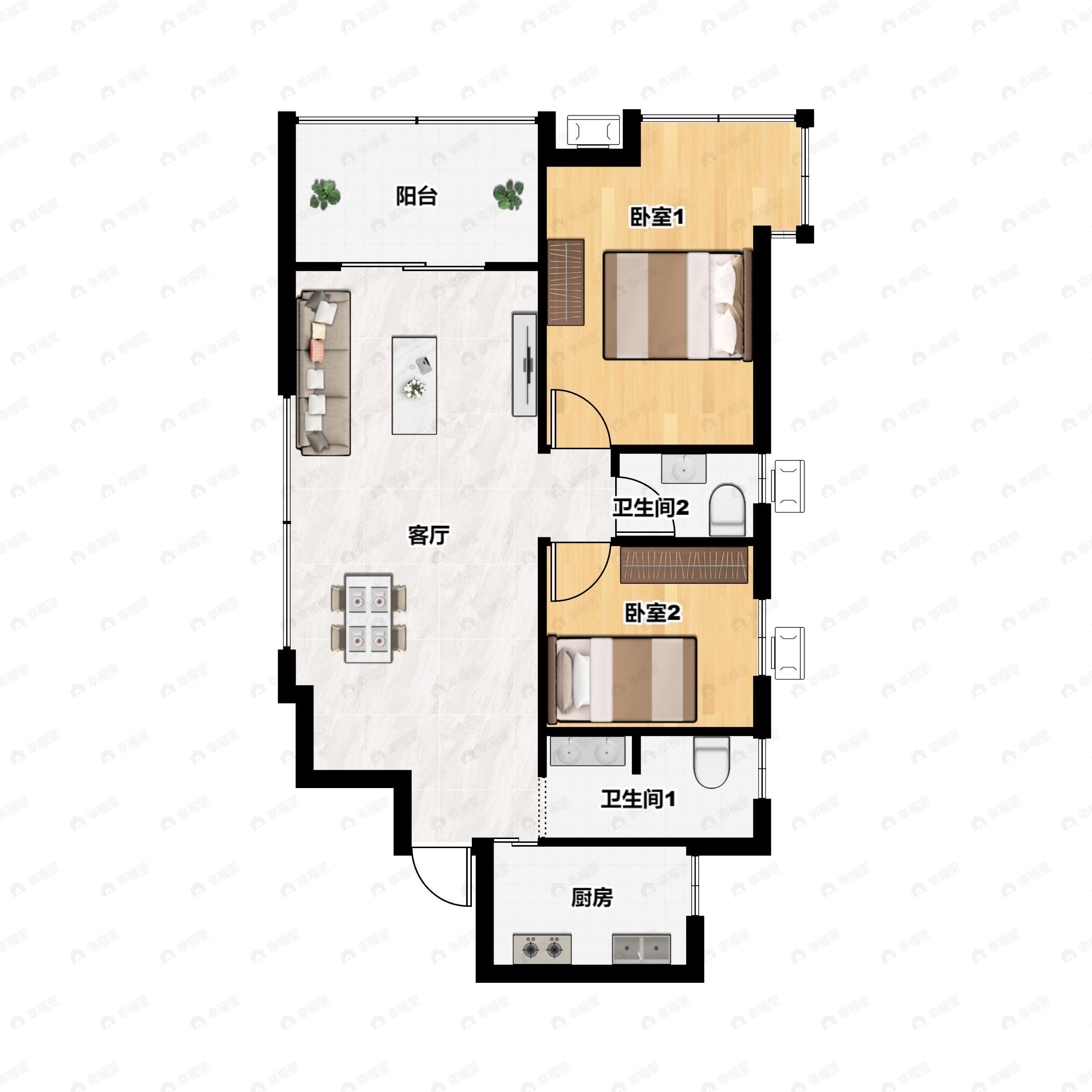 3室2厅1卫建面101平南|北户型图