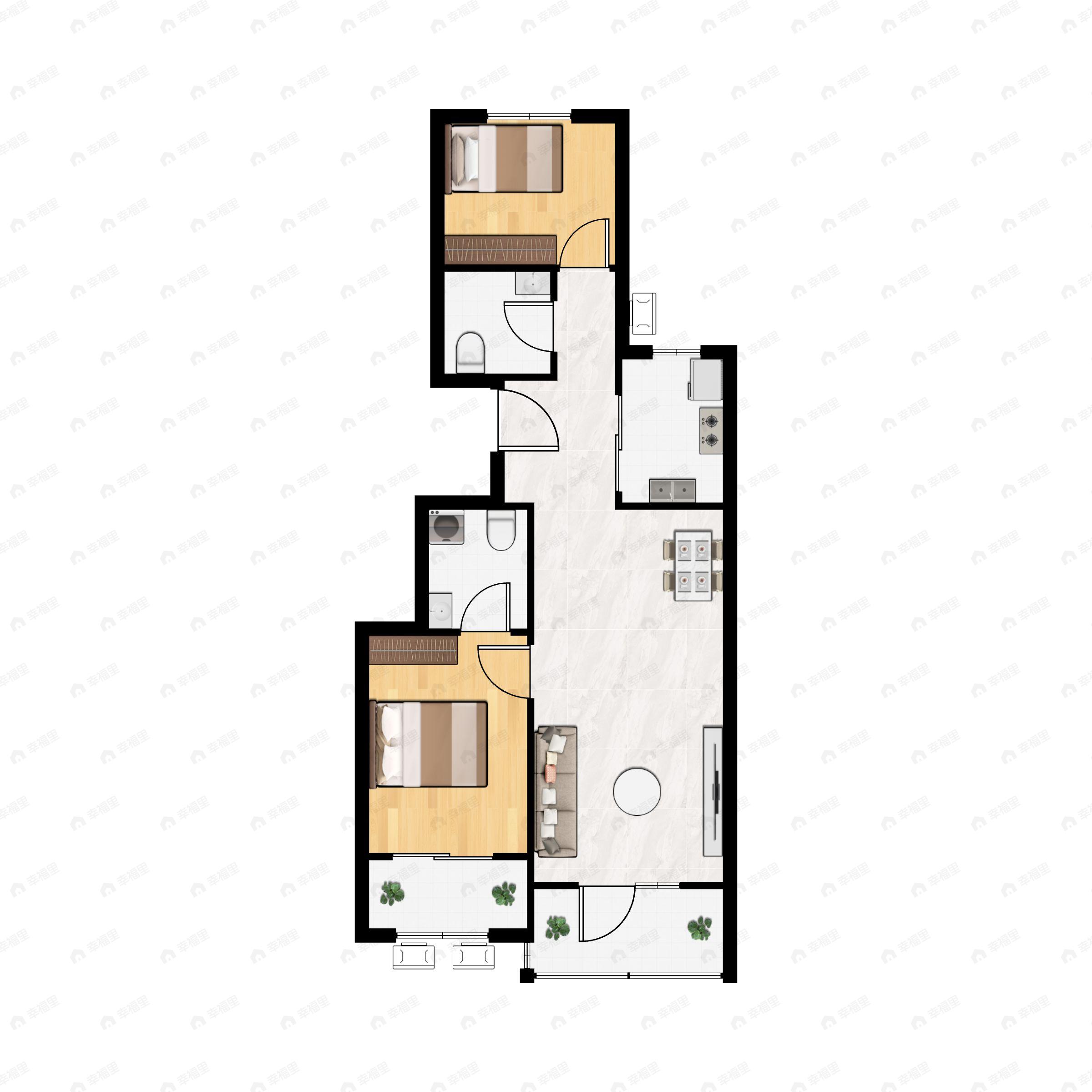2室2厅1卫建面89平户型图