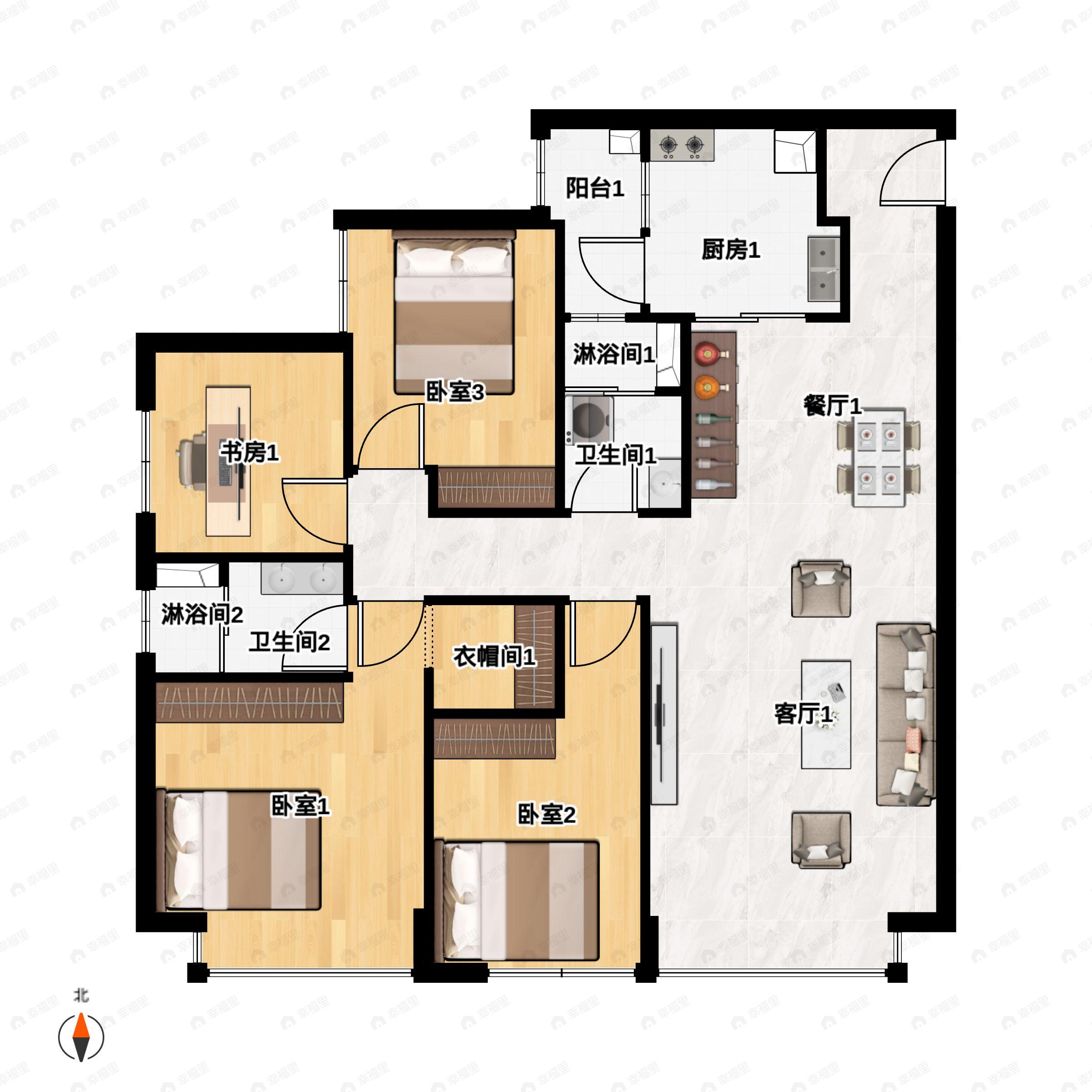 4室1厅2卫建面143平户型图