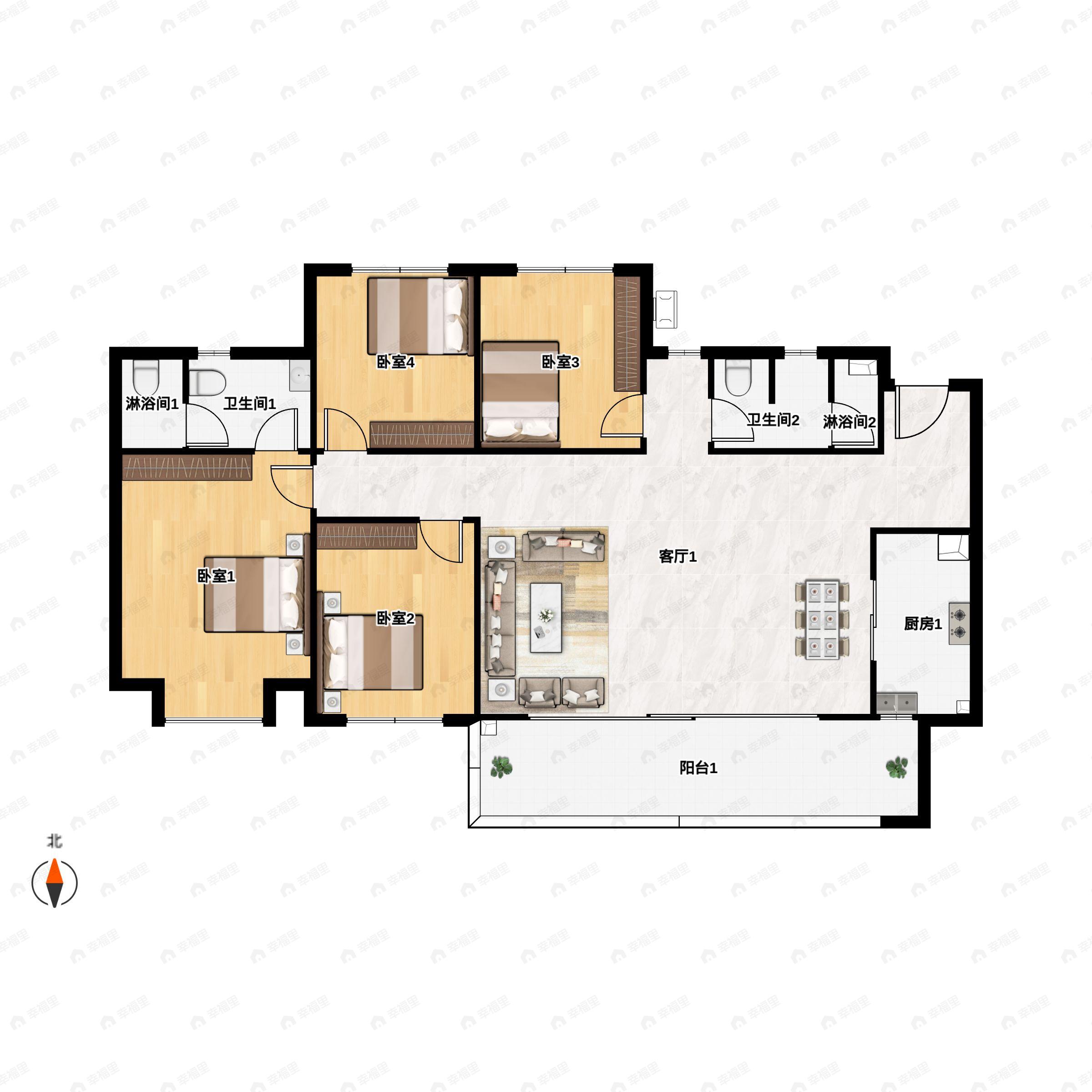 4室2厅2卫建面140平户型图