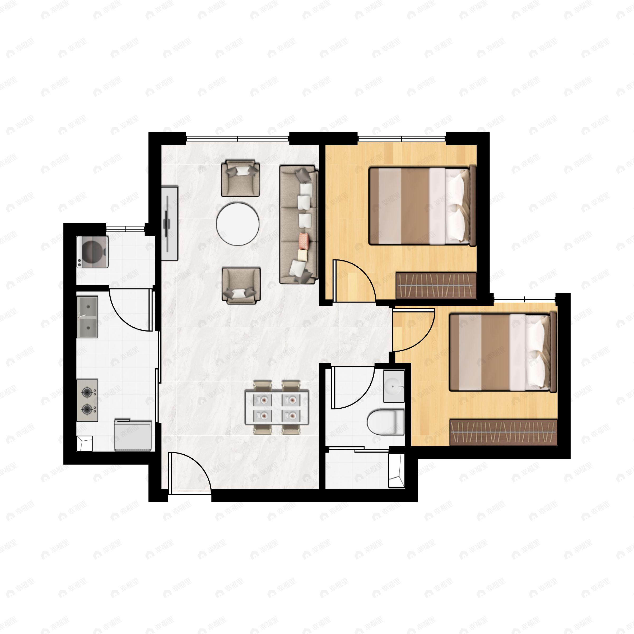 2室2厅1卫建面77平户型图