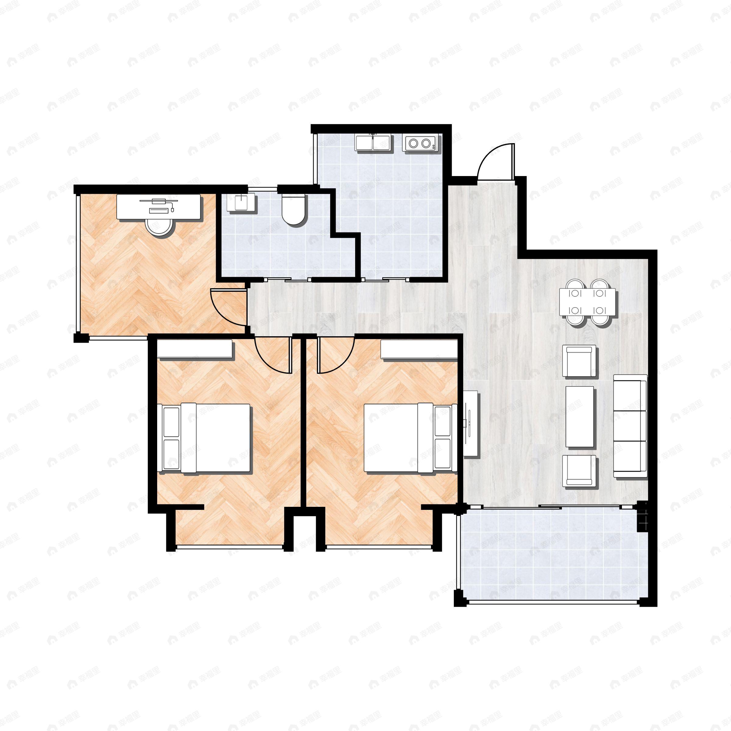 3室2厅1卫建面87平南户型图