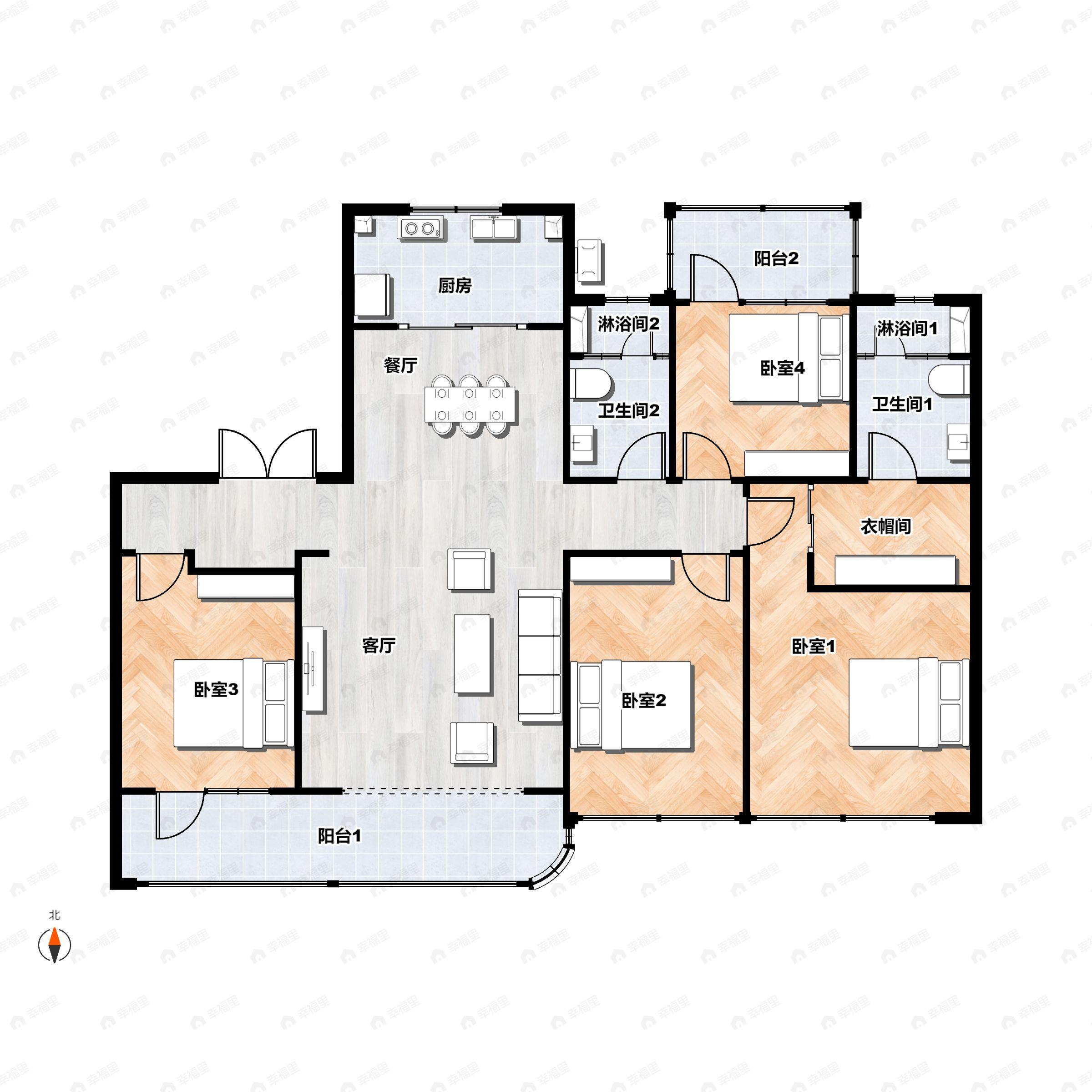 4室2厅2卫建面166平户型图