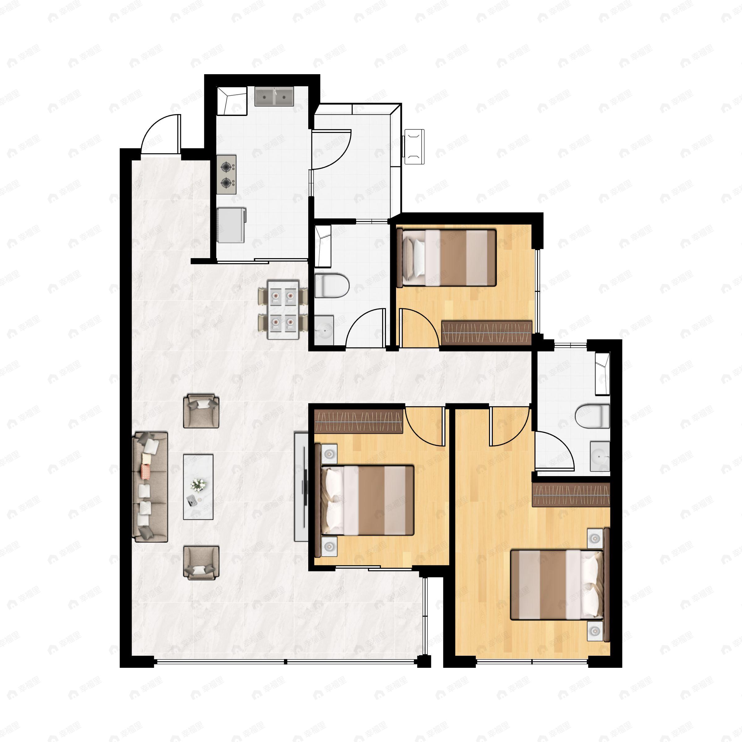 3室2厅2卫建面128m²南|北|东南户型图