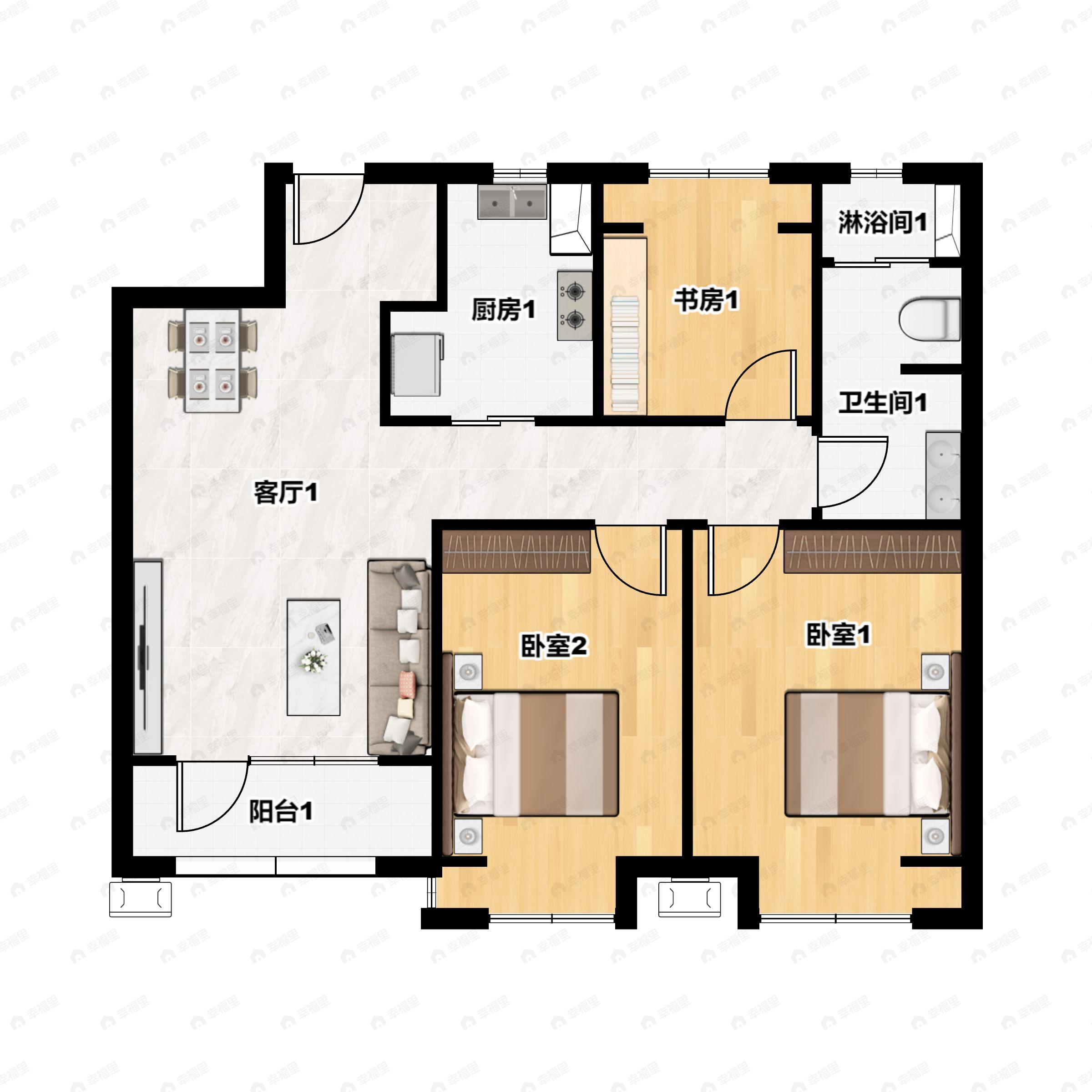 3室2厅1卫建面98平户型图