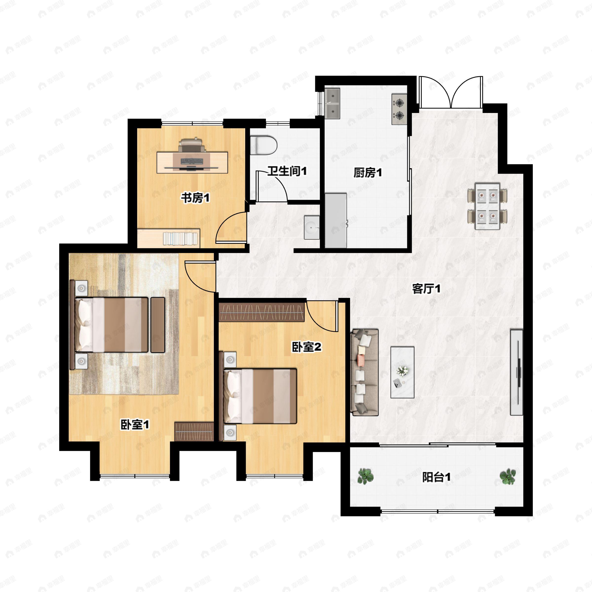 3室2厅1卫建面113平南户型图