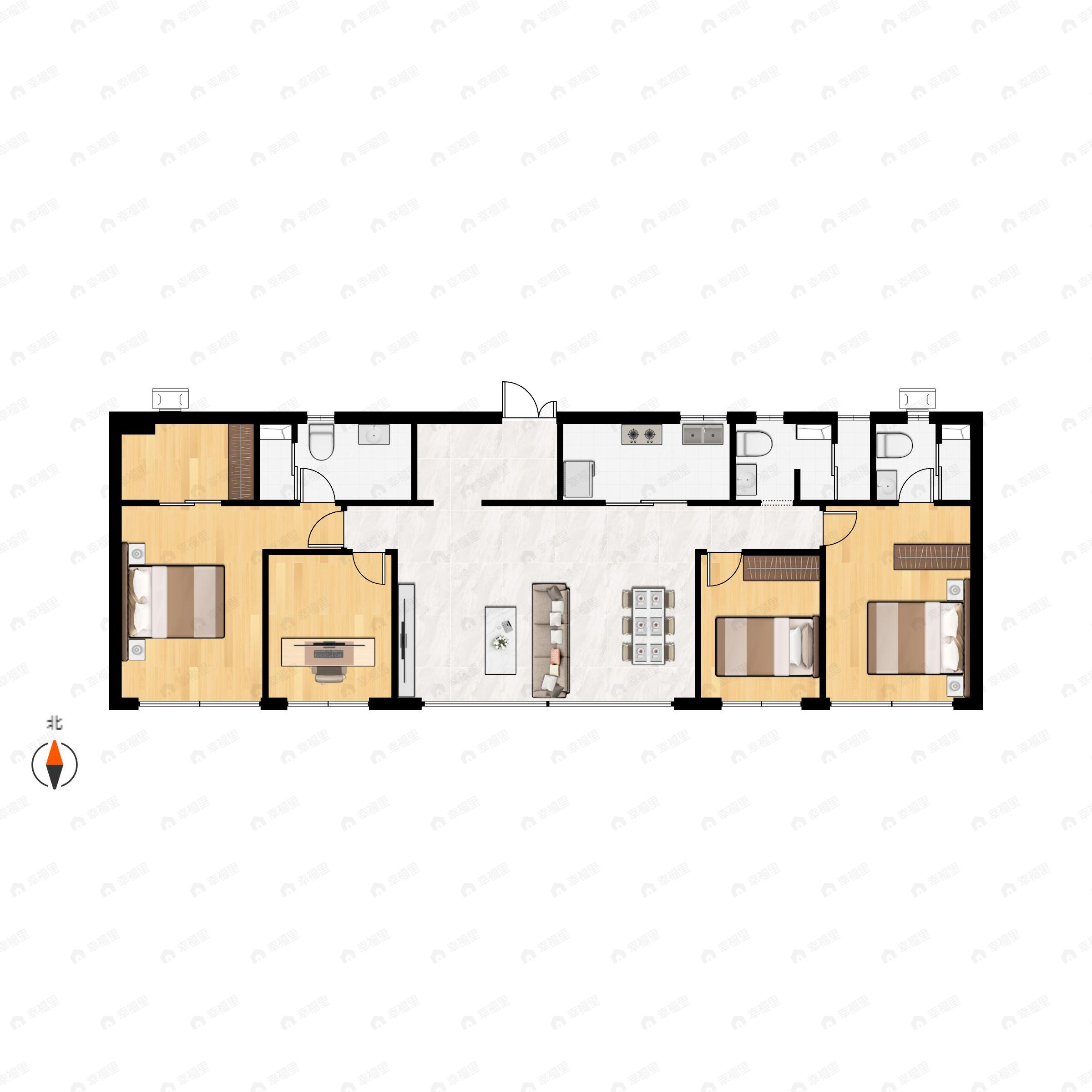 4室2厅3卫建面201平户型图