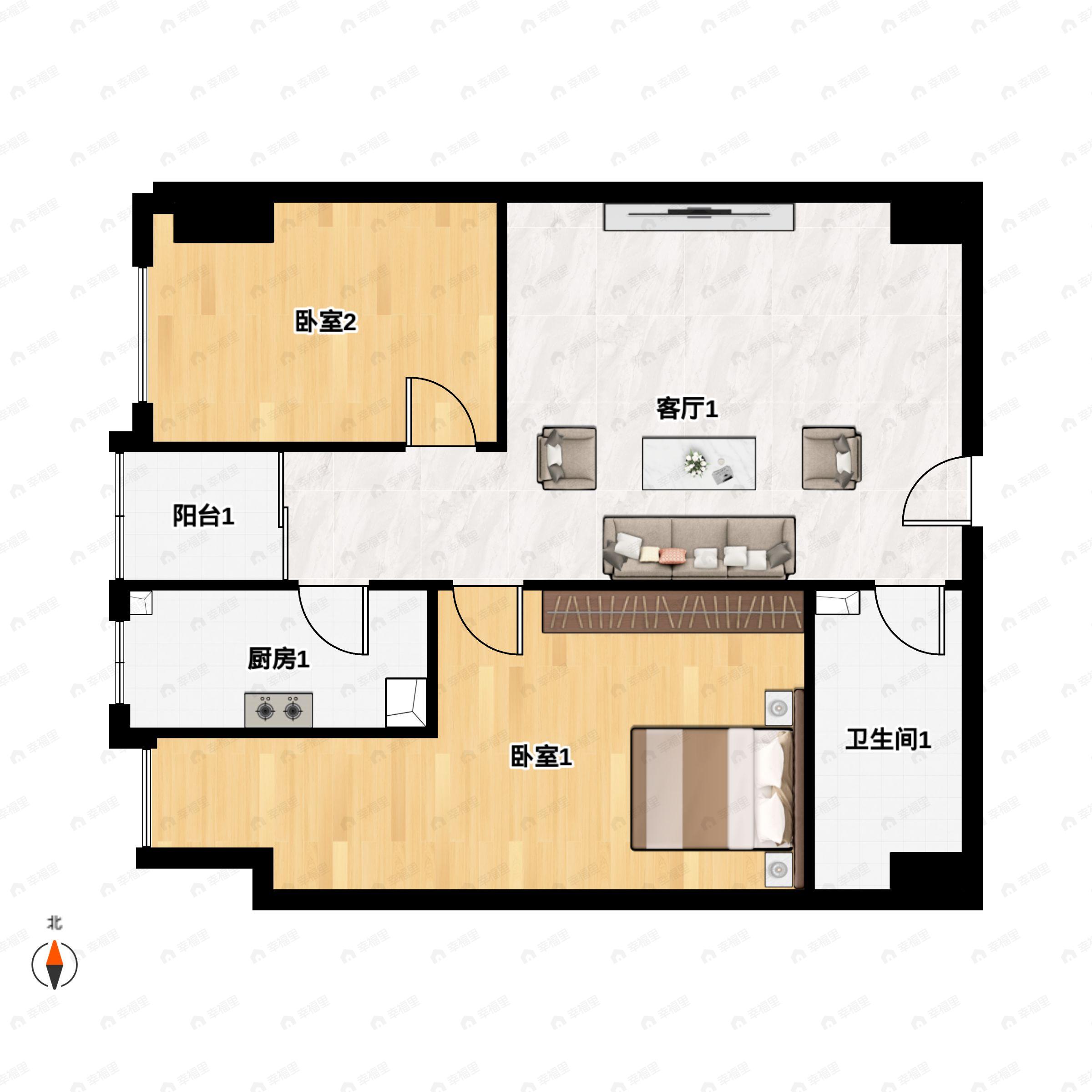 2室2厅1卫建面92平户型图