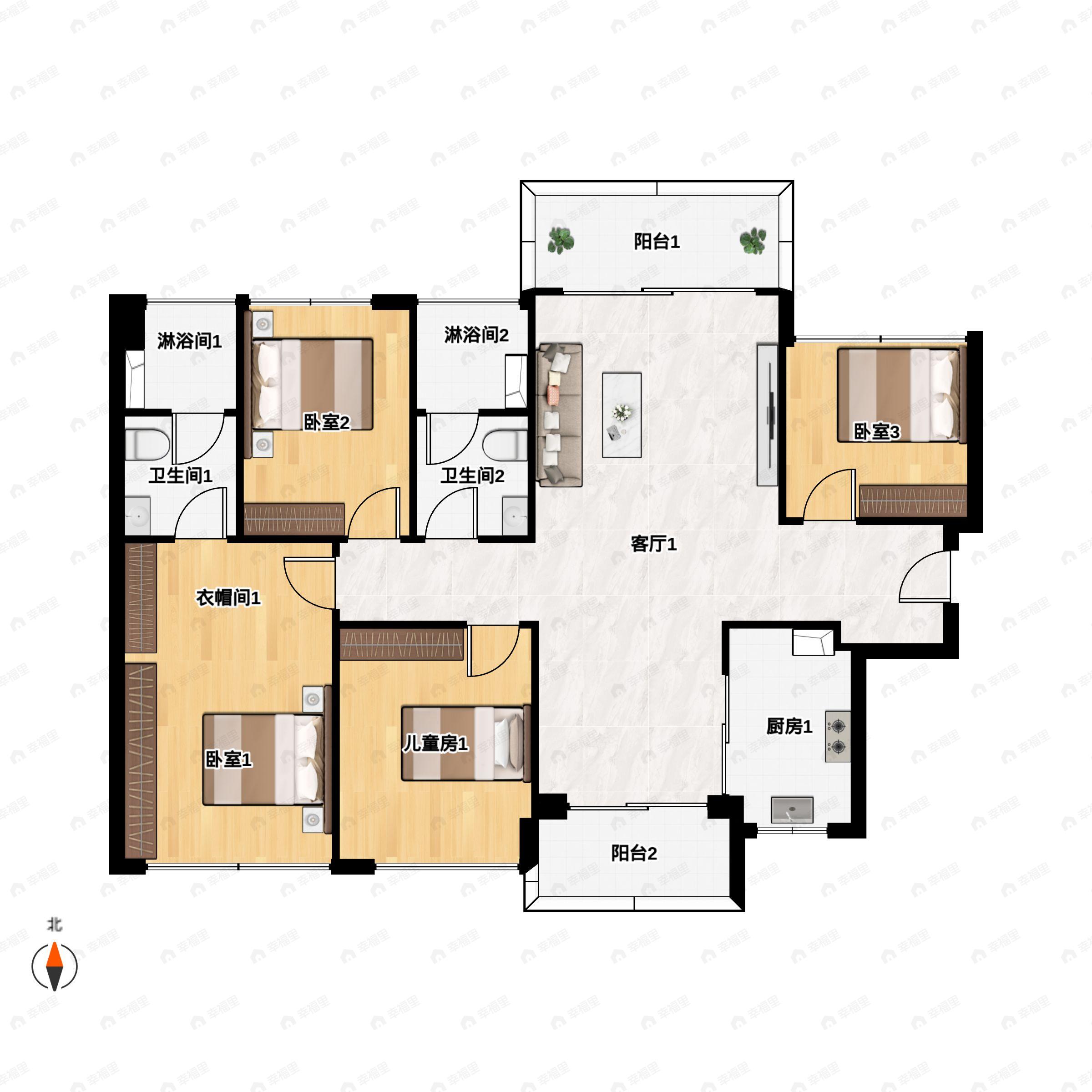 4室2厅2卫建面108平户型图