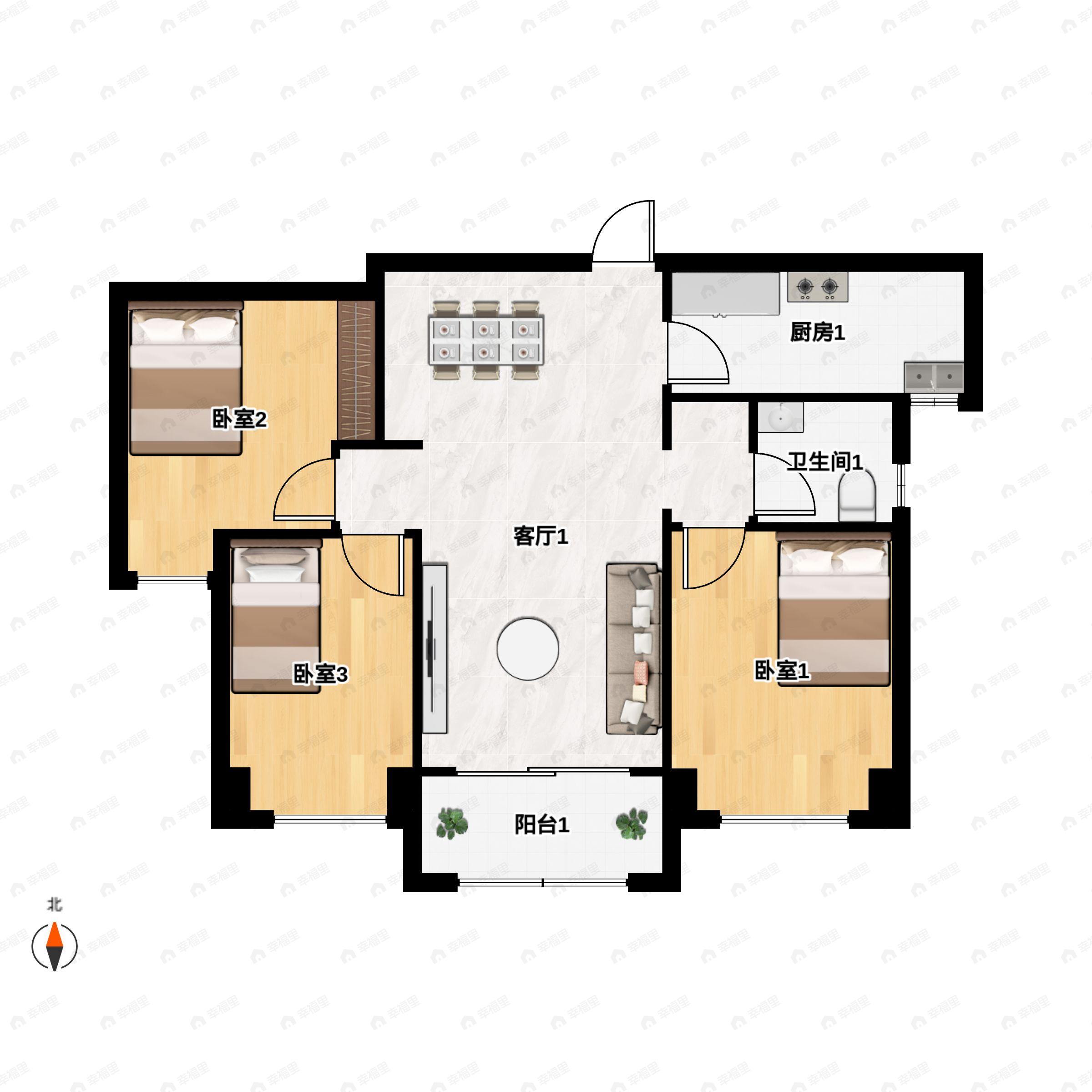 天泉湾3室2厅1卫户型图