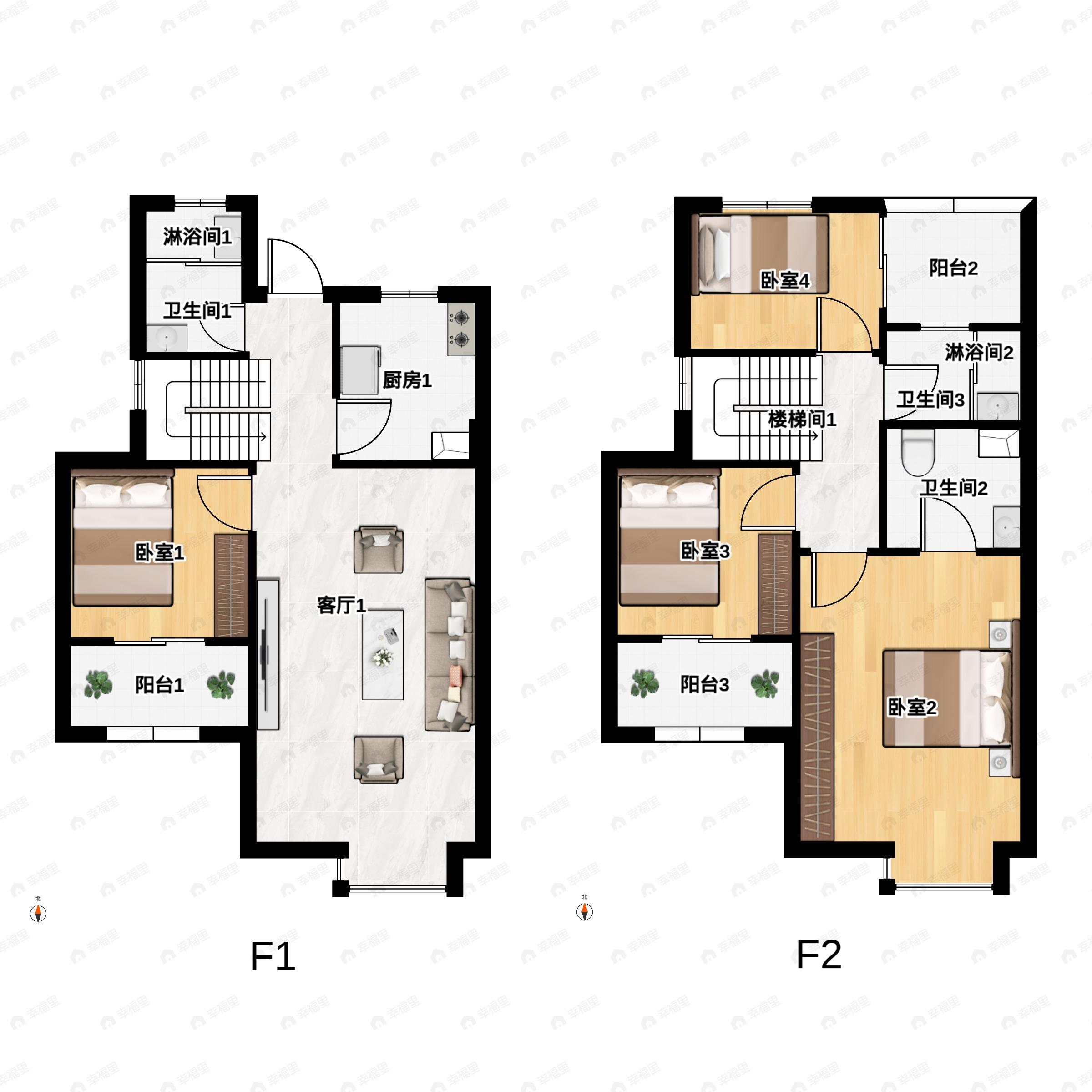 3室2厅2卫建面127平南|北户型图