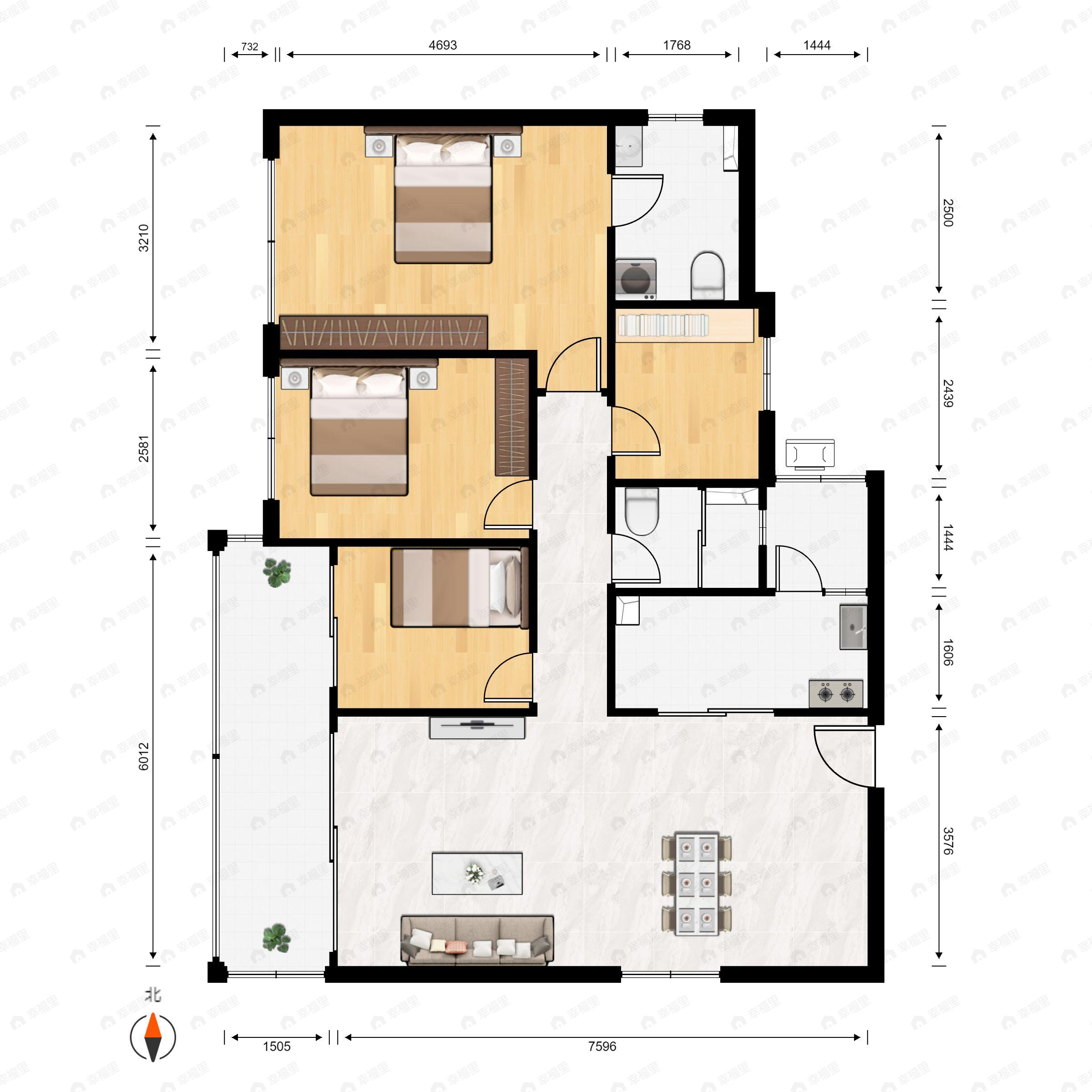 4室2厅2卫建面142平户型图