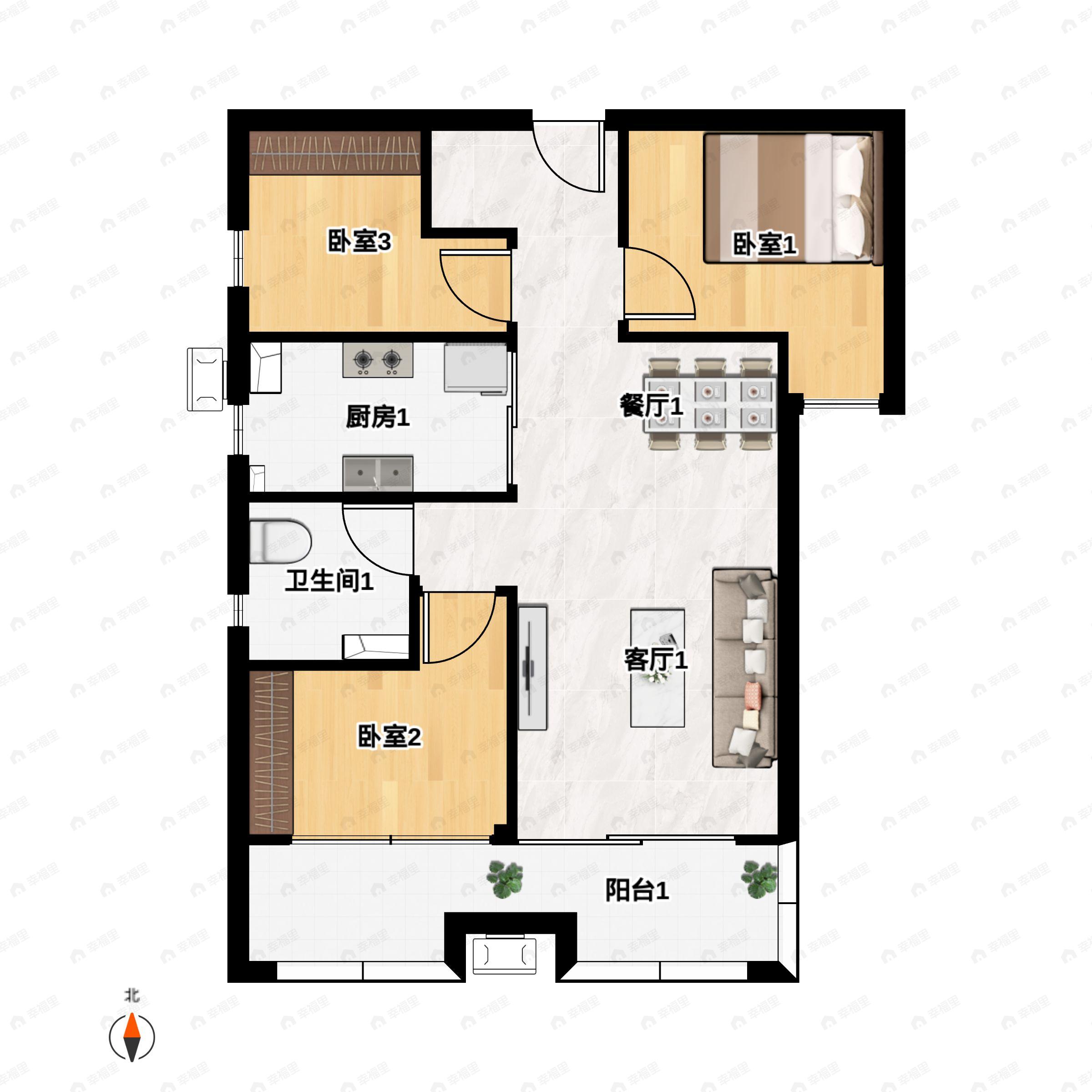 碧桂园金地商置观唐3室2厅1卫户型图