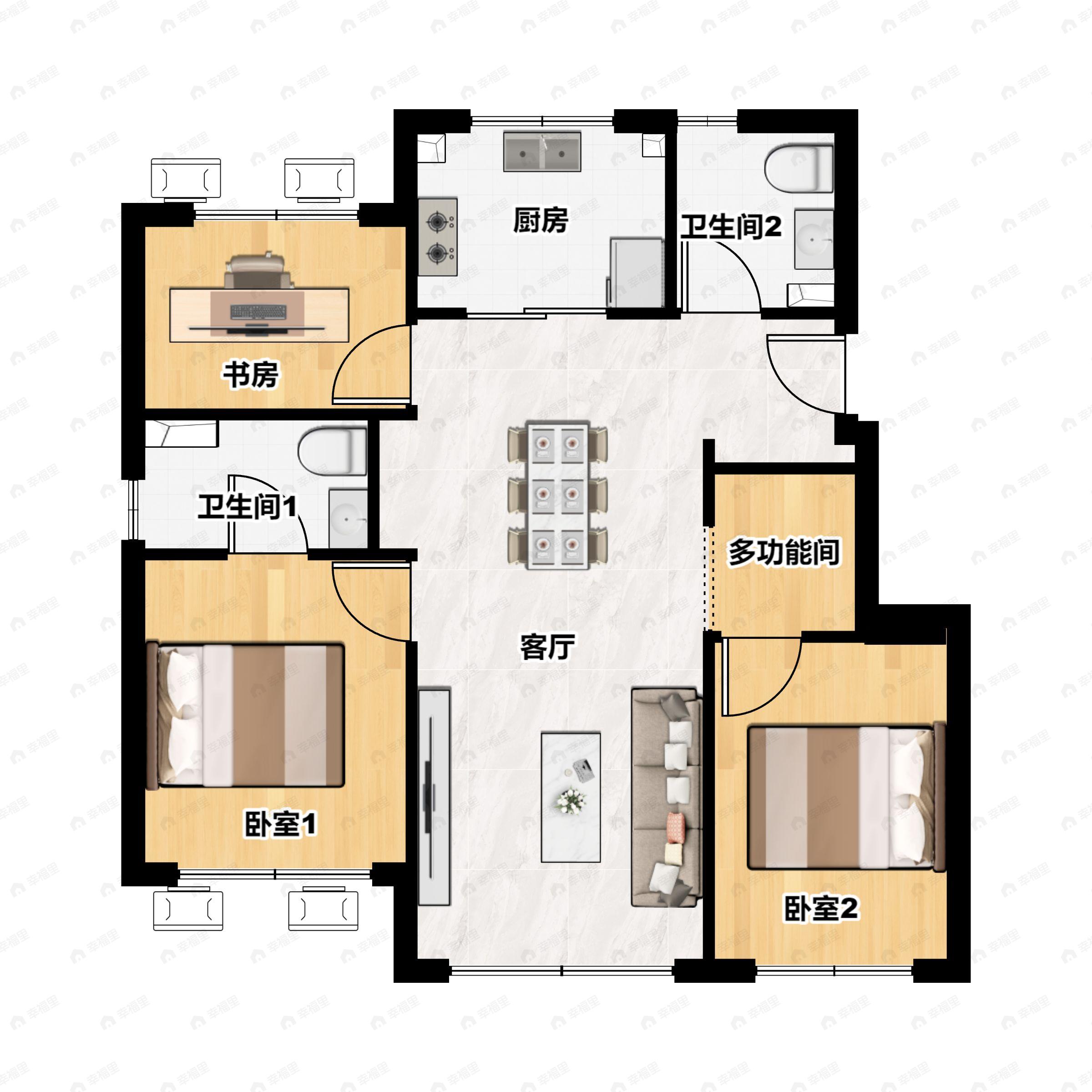 3室2厅2卫建面116m²北|南户型图