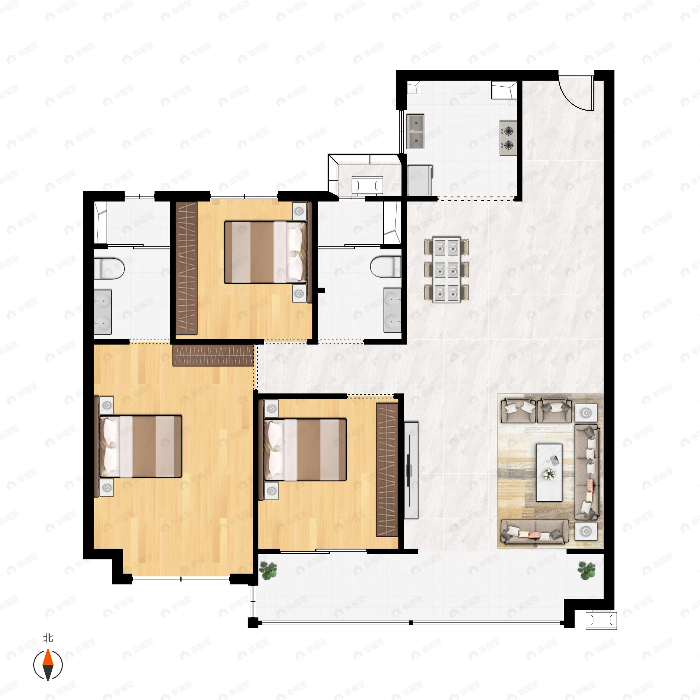 3室2厅2卫建面130平户型图