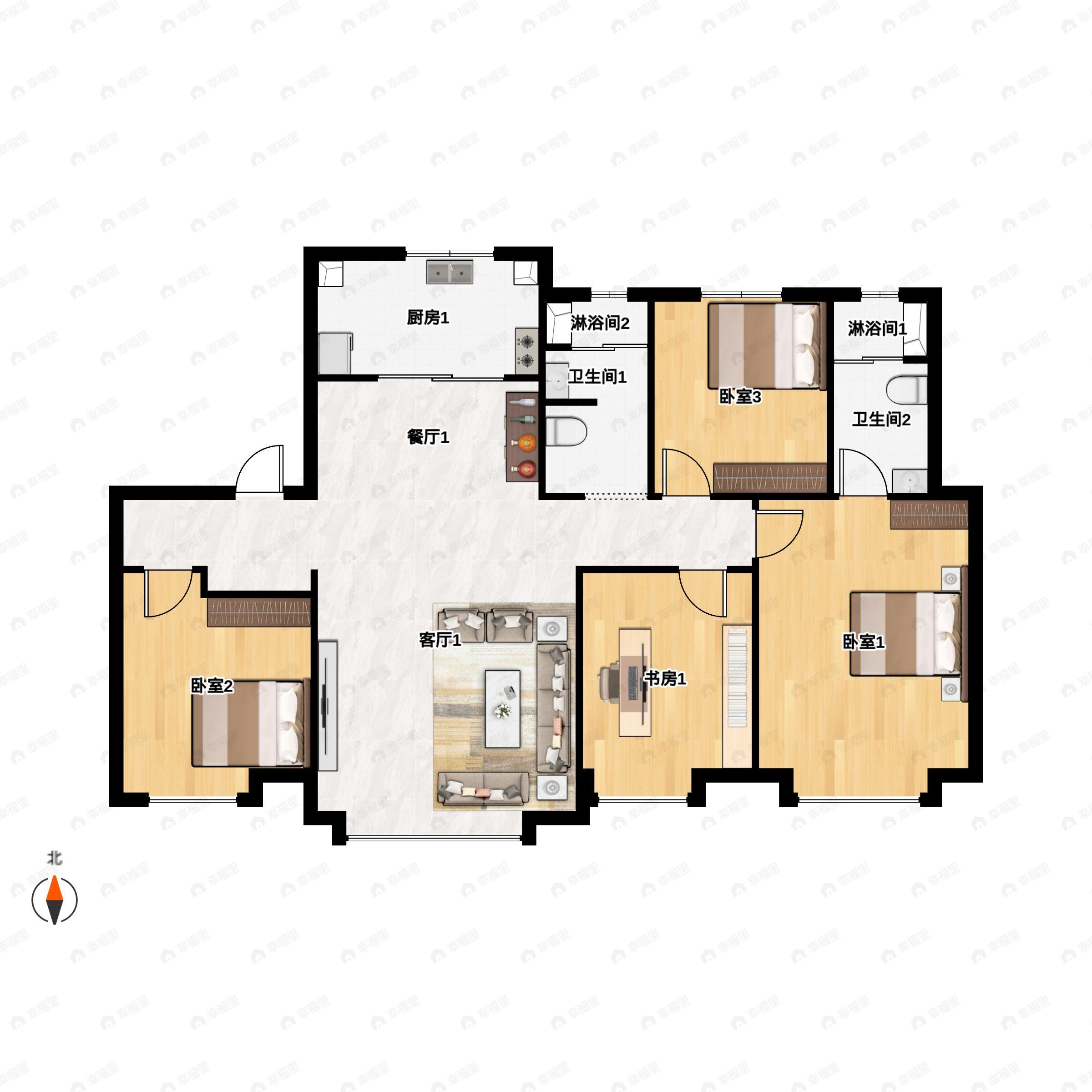 4室2厅2卫建面139平南户型图