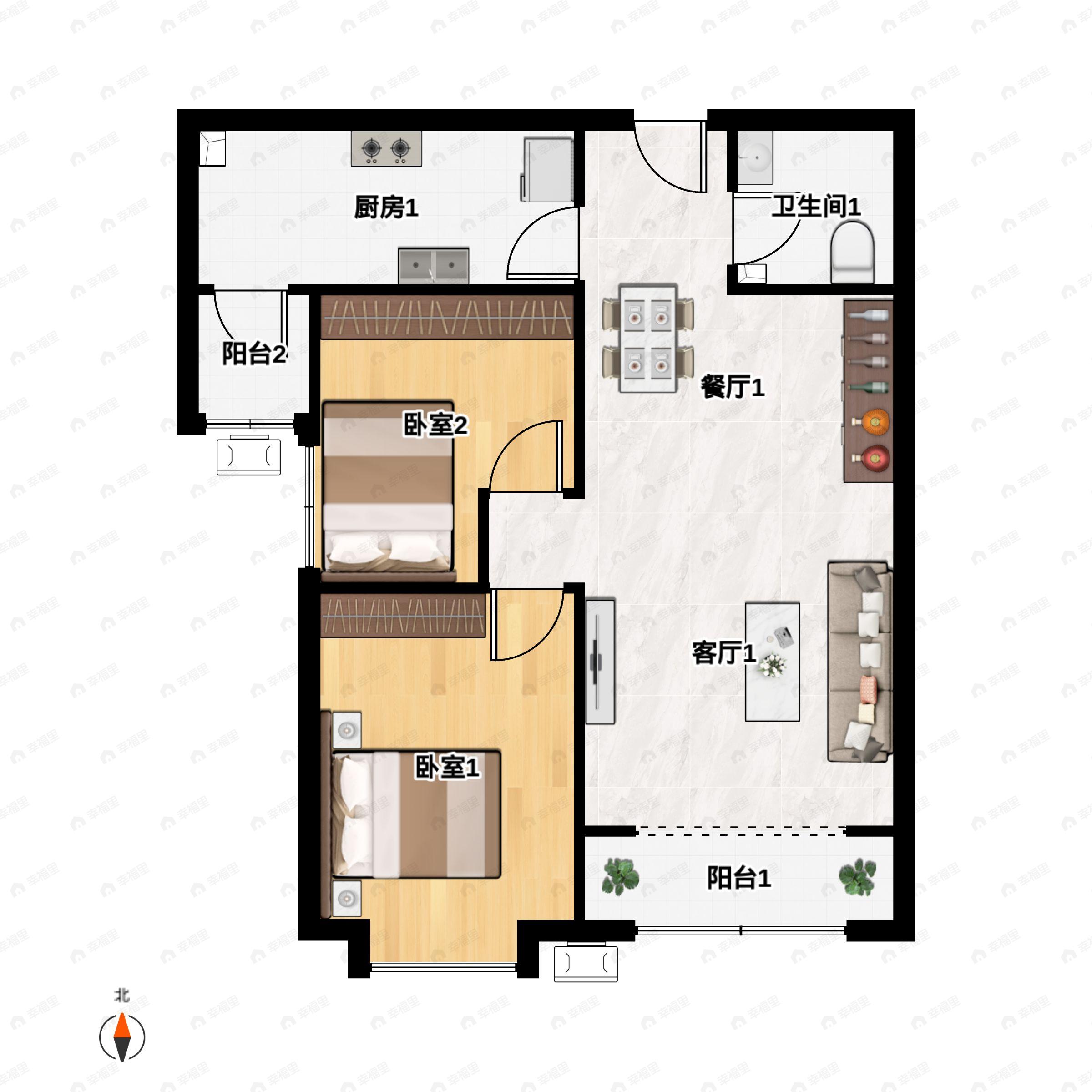 2室2厅1卫建面97平户型图