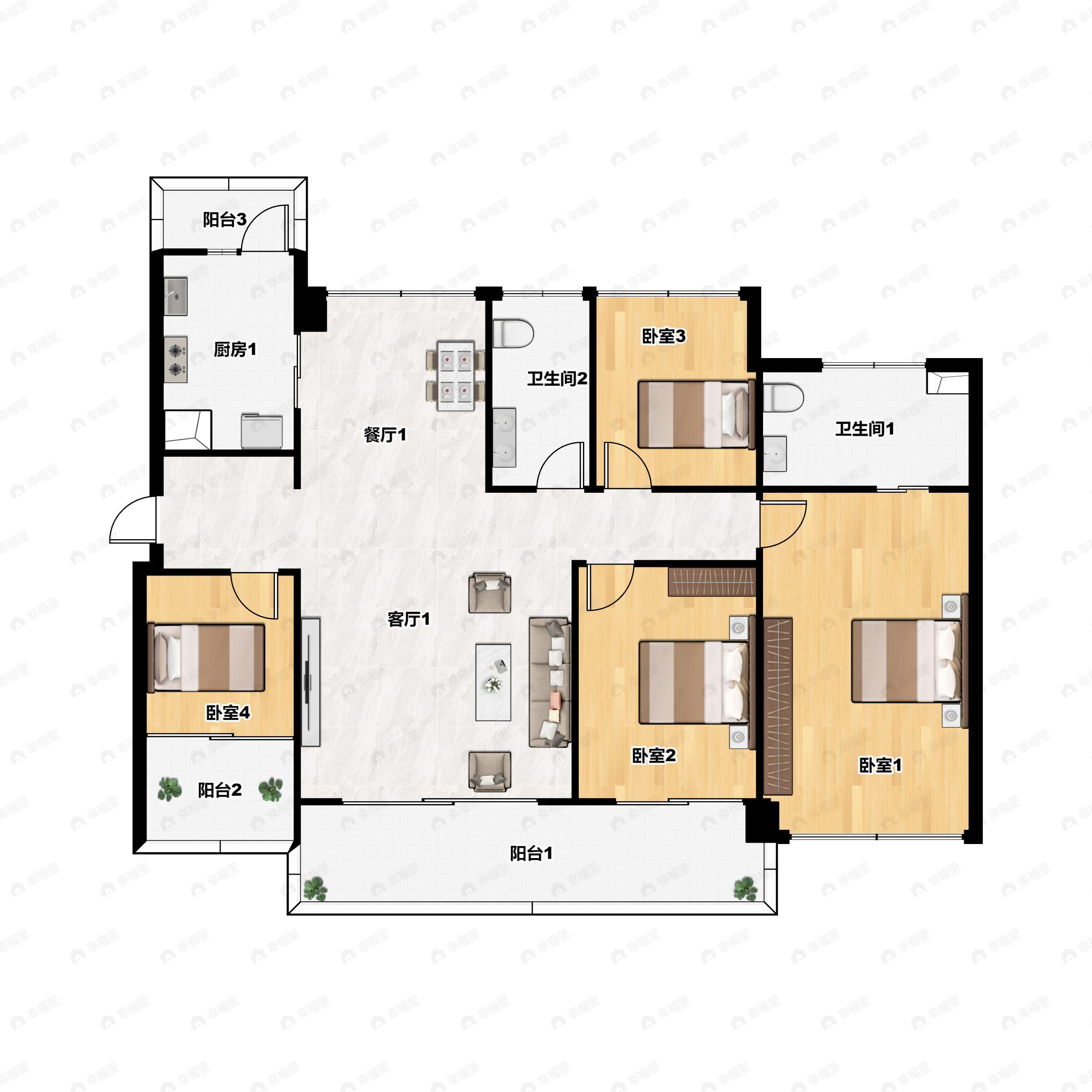 4室2厅2卫建面150m²南户型图