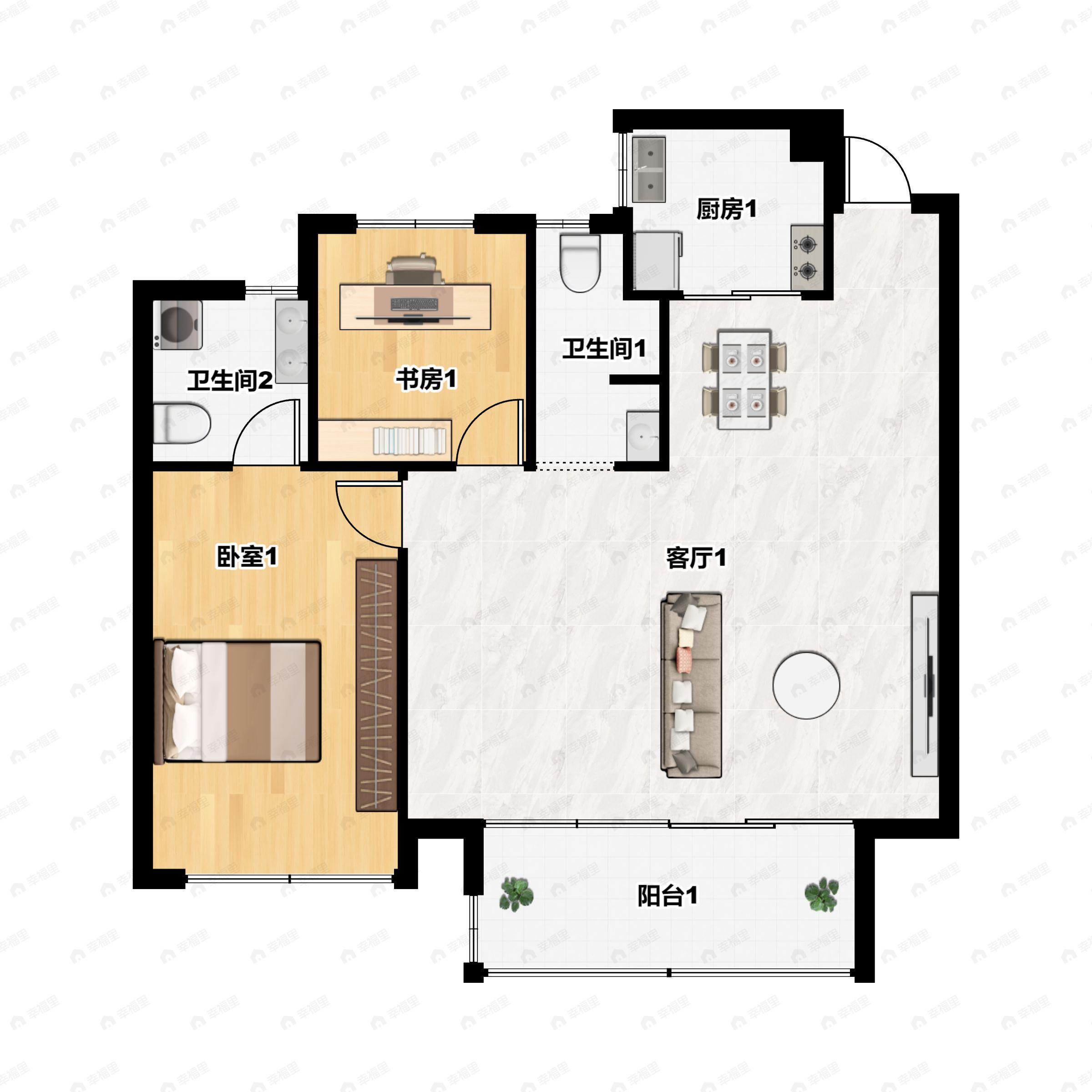拓基鼎元府2室1厅2卫户型图