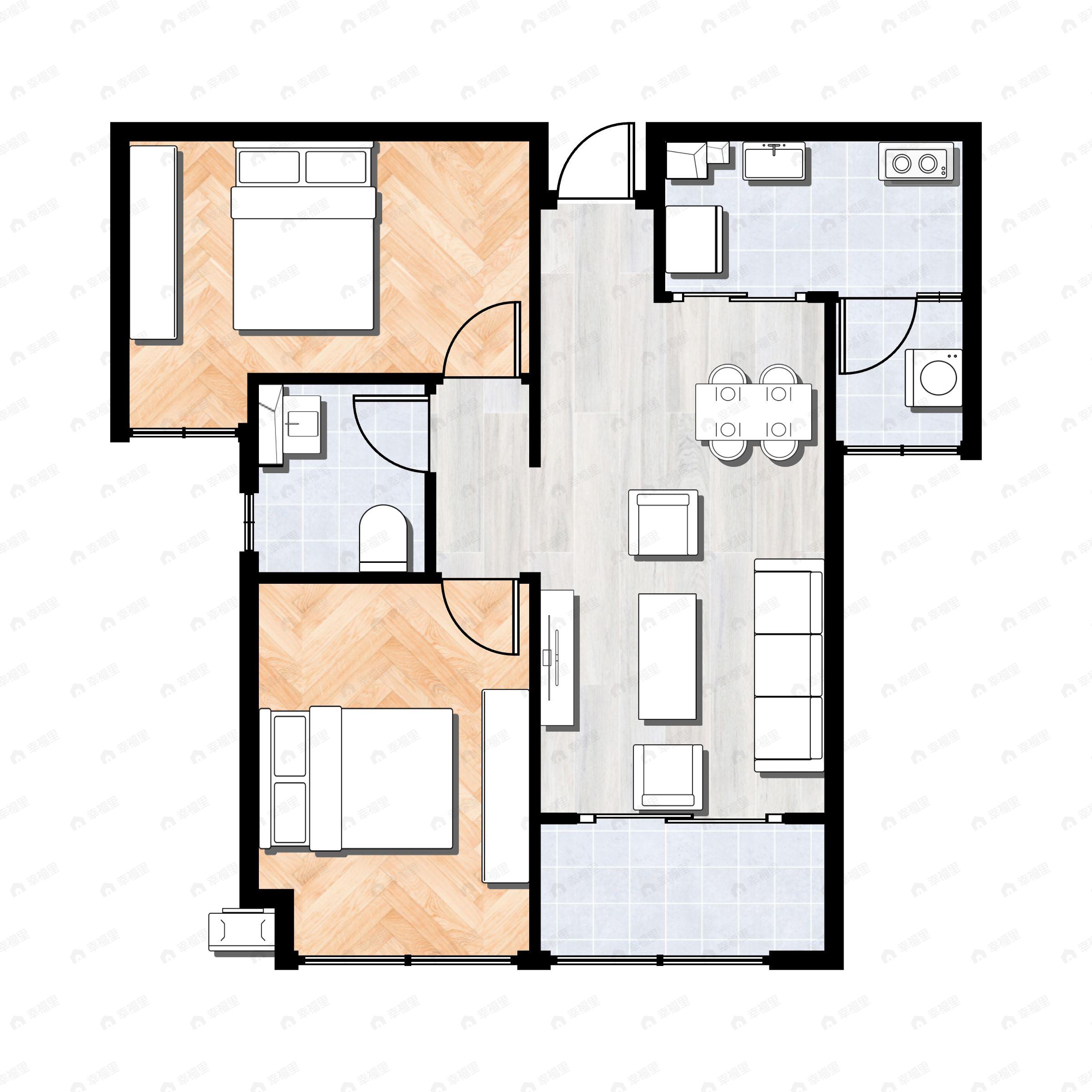 2室2厅1卫建面83平户型图