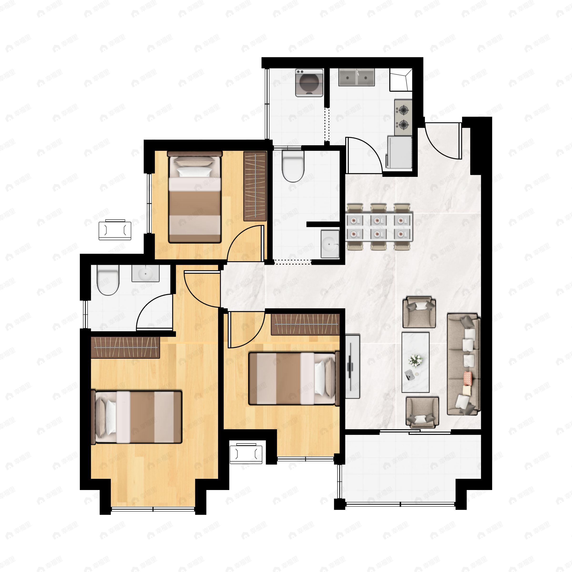 3室2厅2卫建面99平户型图
