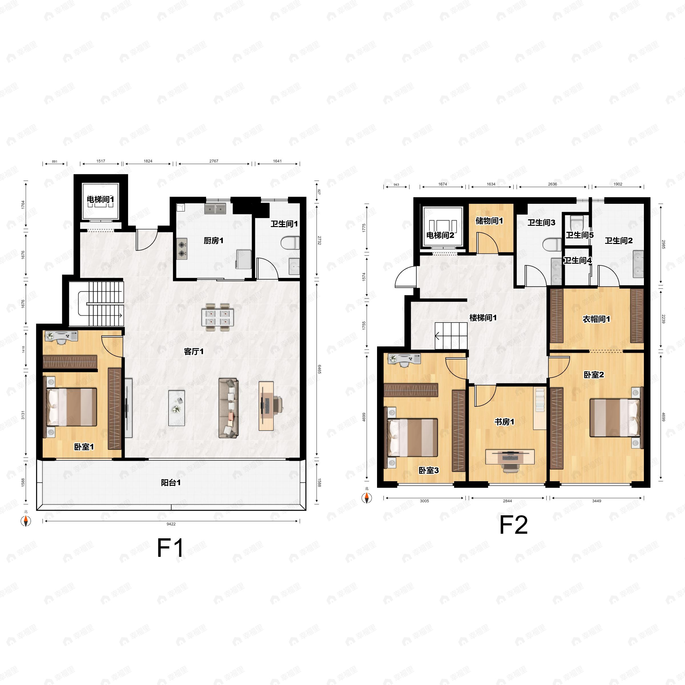 4室2厅3卫建面208平南|西南户型图