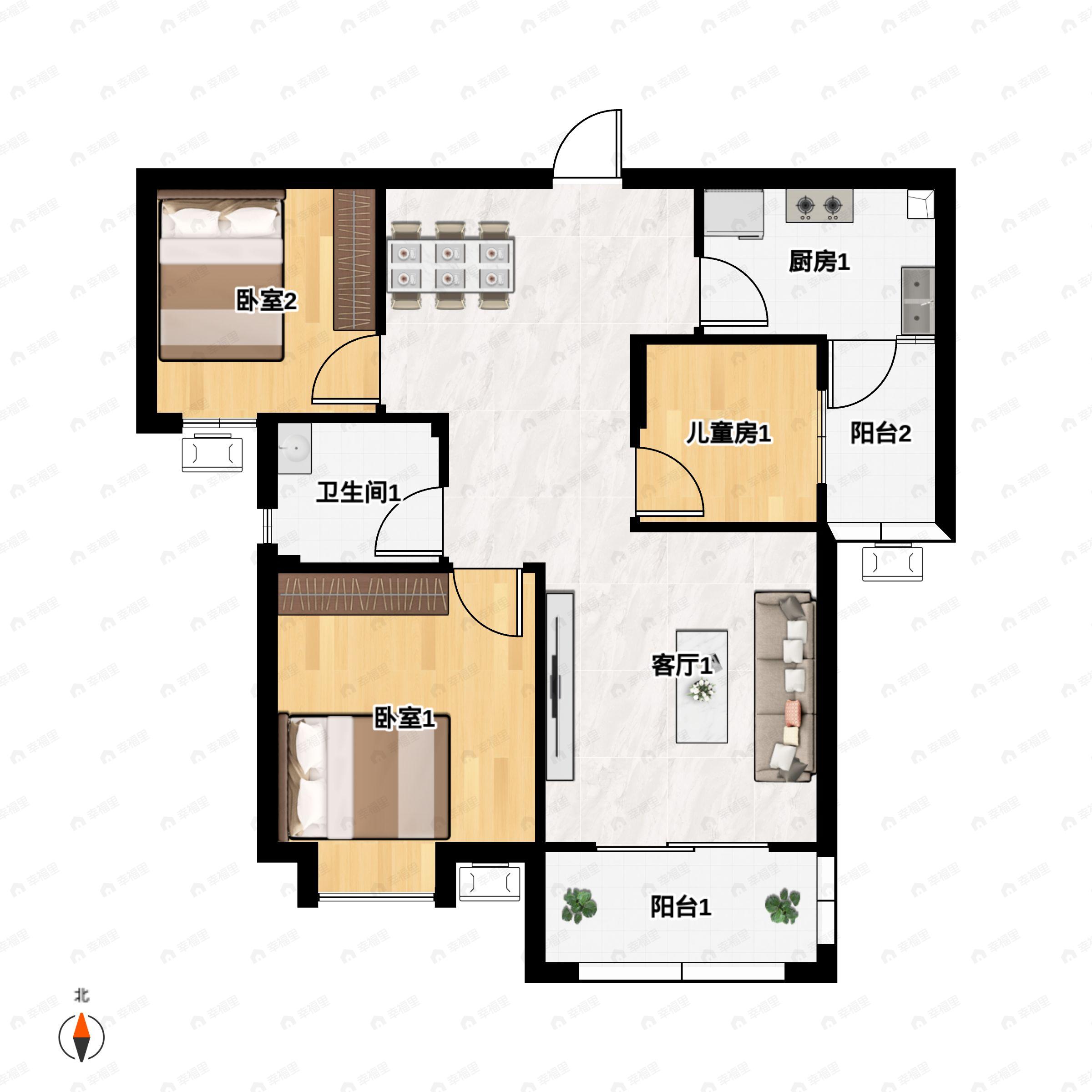 3室2厅1卫建面91平undefined户型图