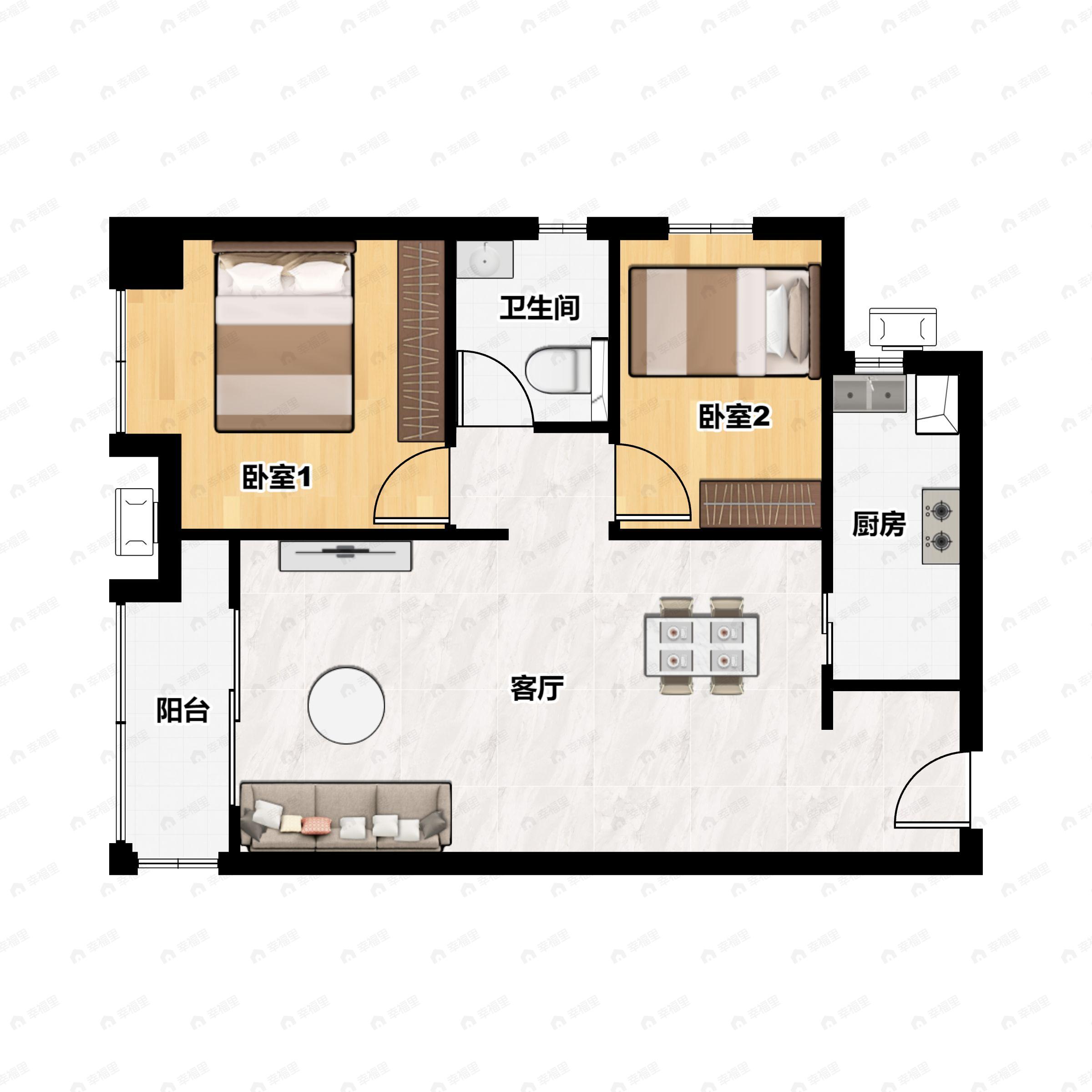 2室2厅1卫建面87平户型图