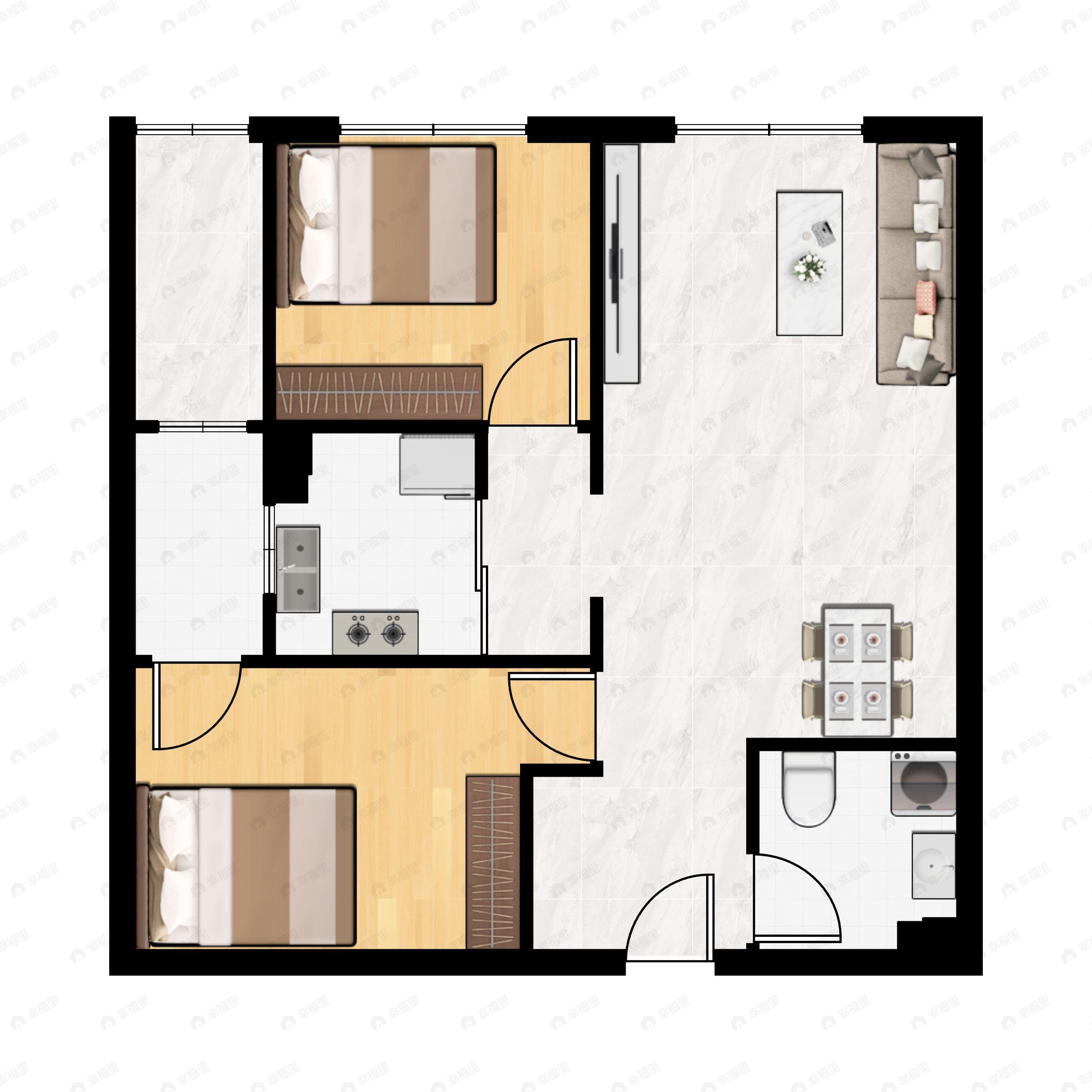 1室1厅1卫建面82m²北户型图