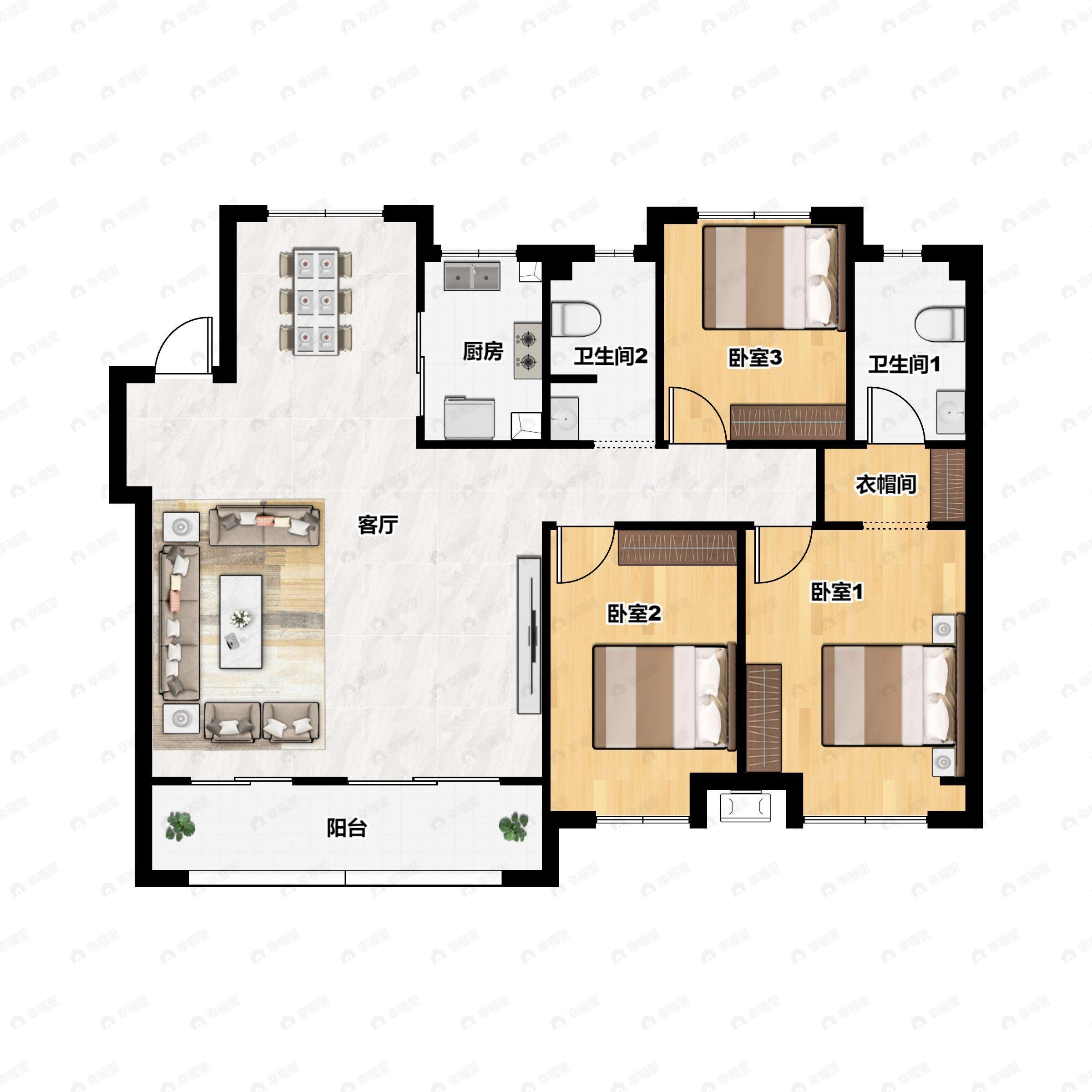 3室2厅2卫建面143平户型图