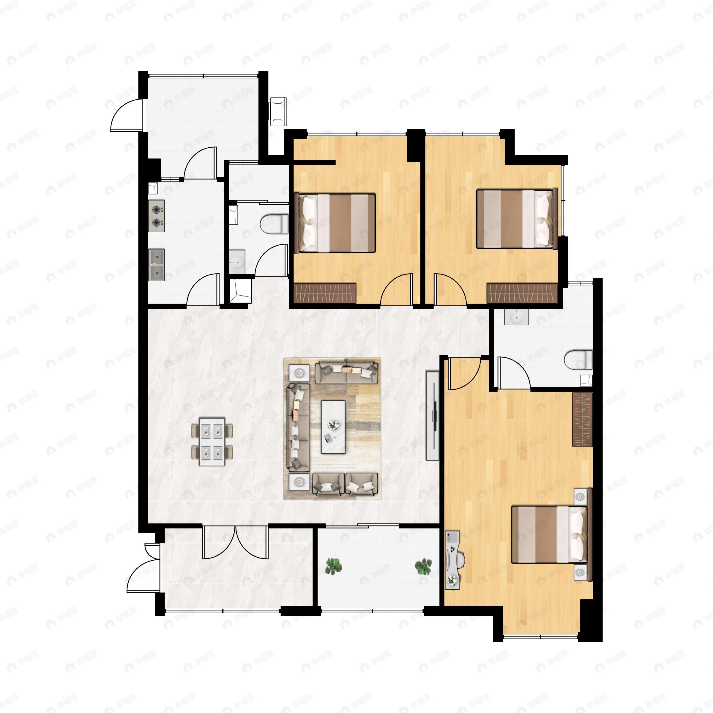 3室2厅2卫建面130平户型图