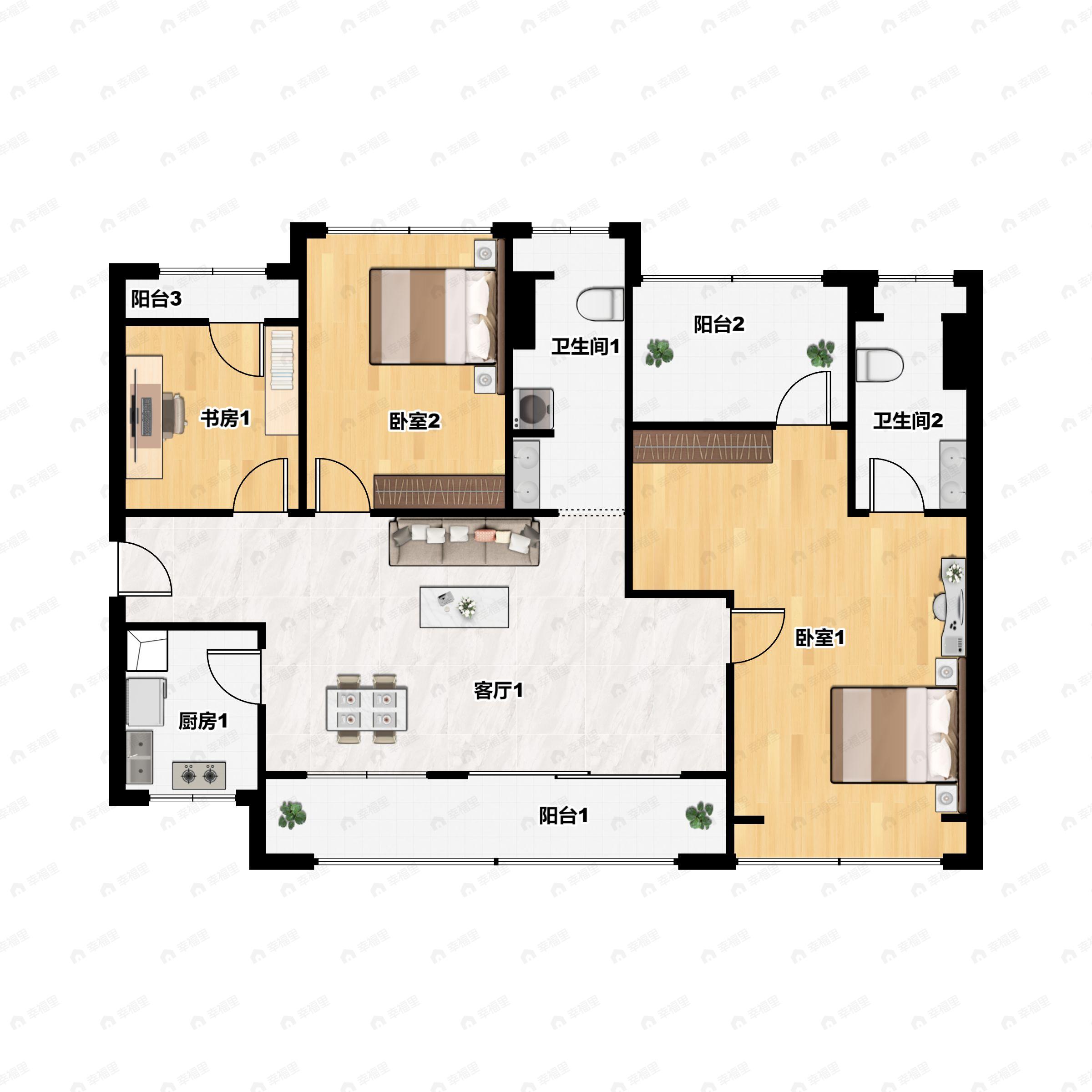 3室2厅2卫建面115平户型图