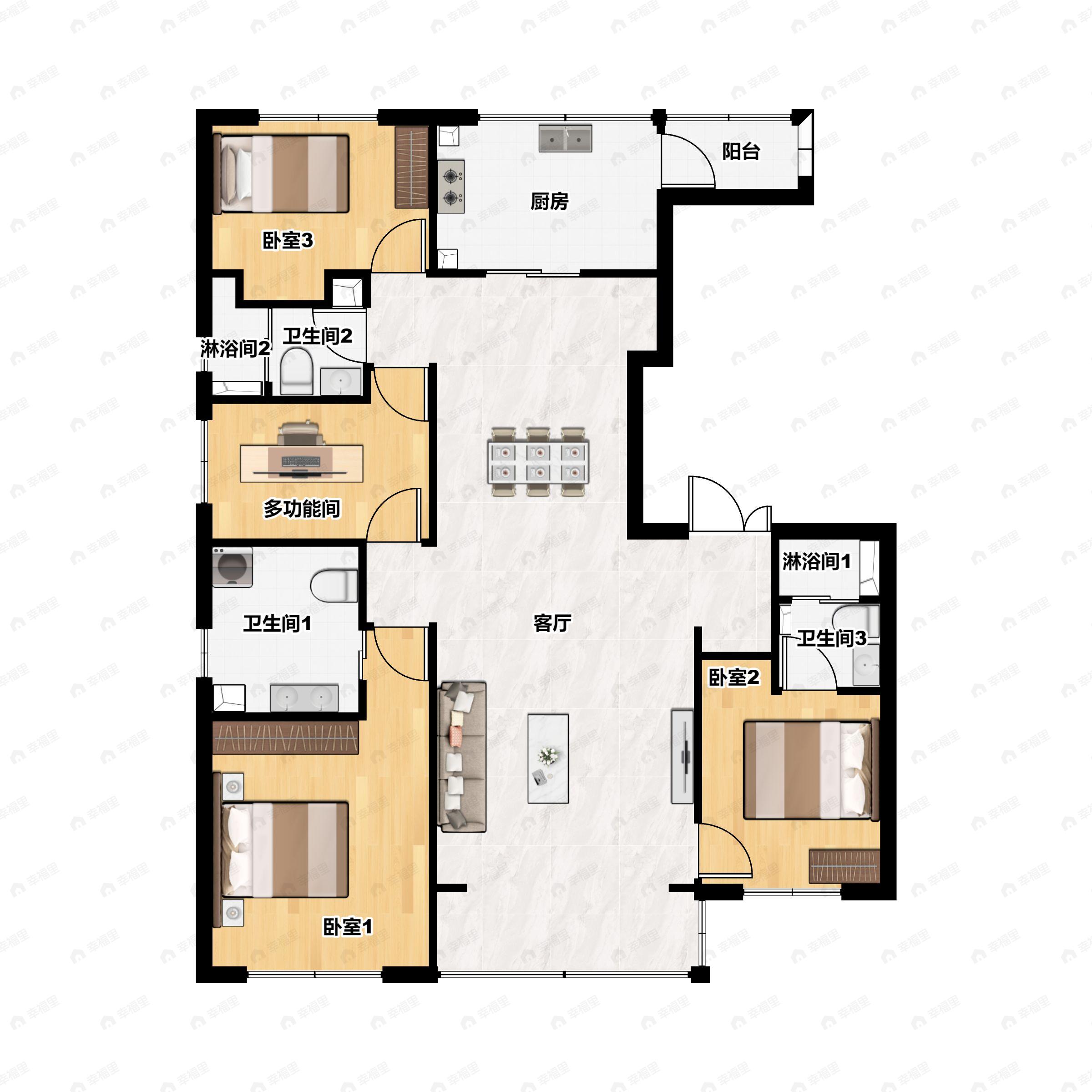 格林玫瑰湾4室2厅3卫户型图