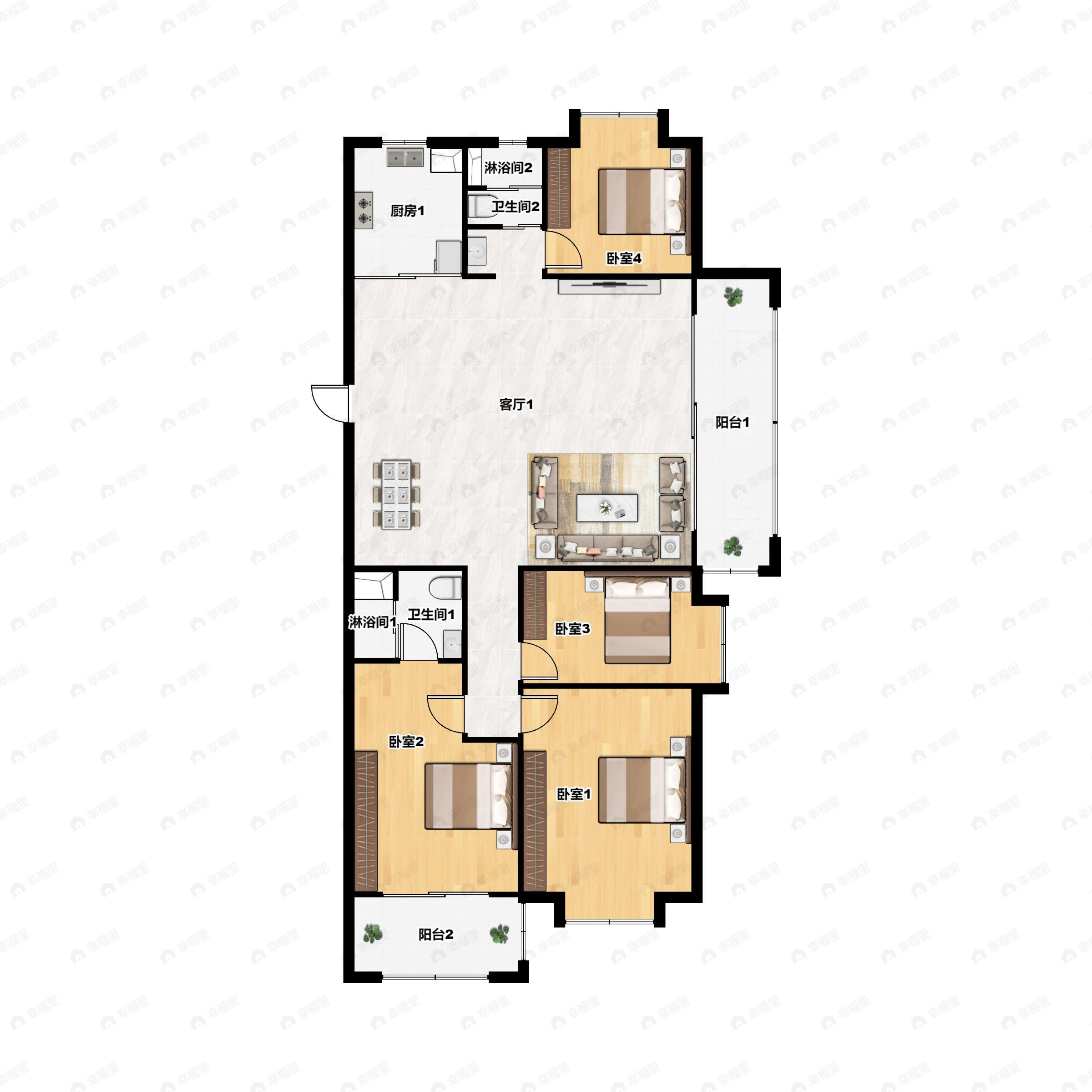 4室2厅2卫建面163平南户型图