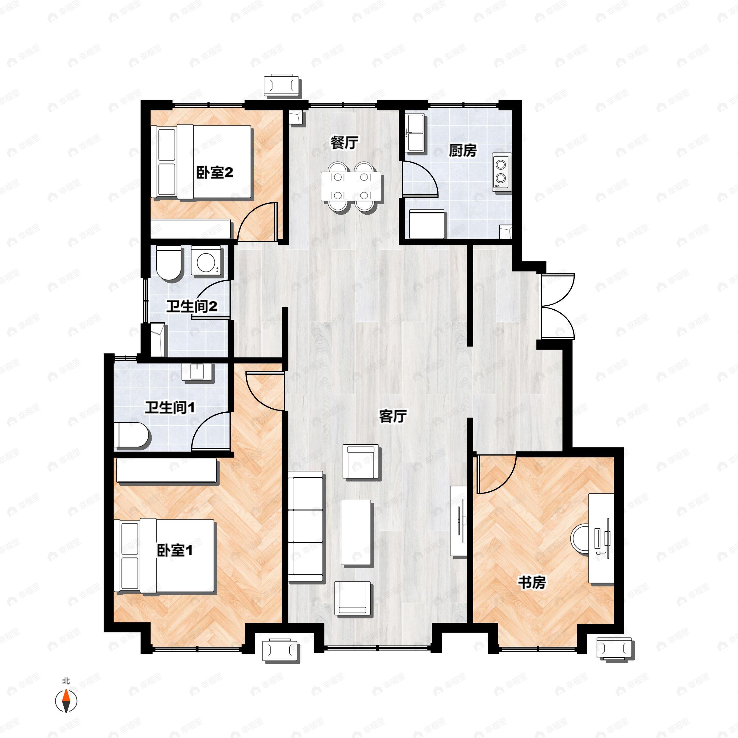 3室2厅2卫建面122平户型图